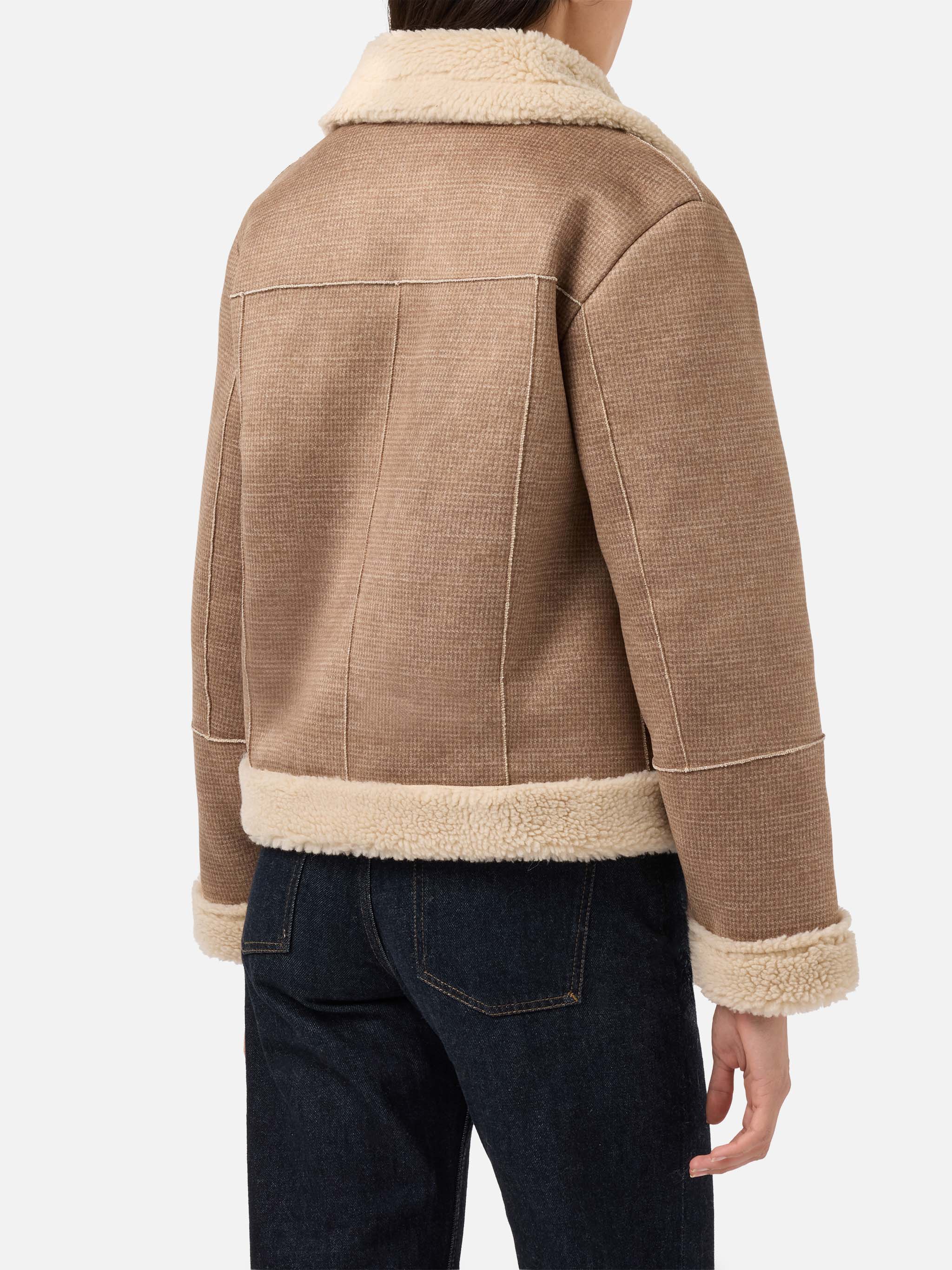 Giacca Lorayne in eco montone pied de poule con bordi in shearling - Image 4