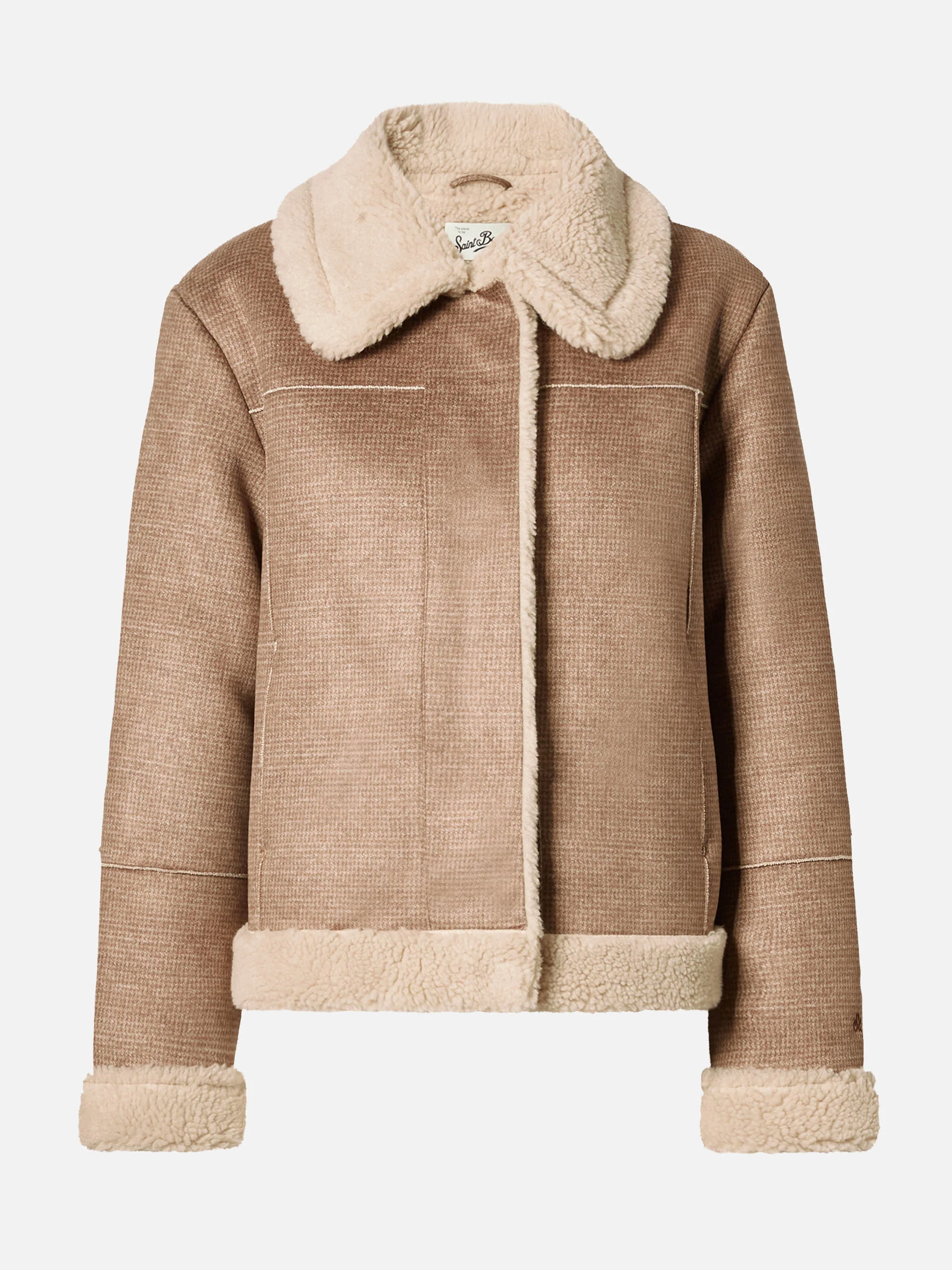 Giacca Lorayne in eco montone pied de poule con bordi in shearling - Image 6