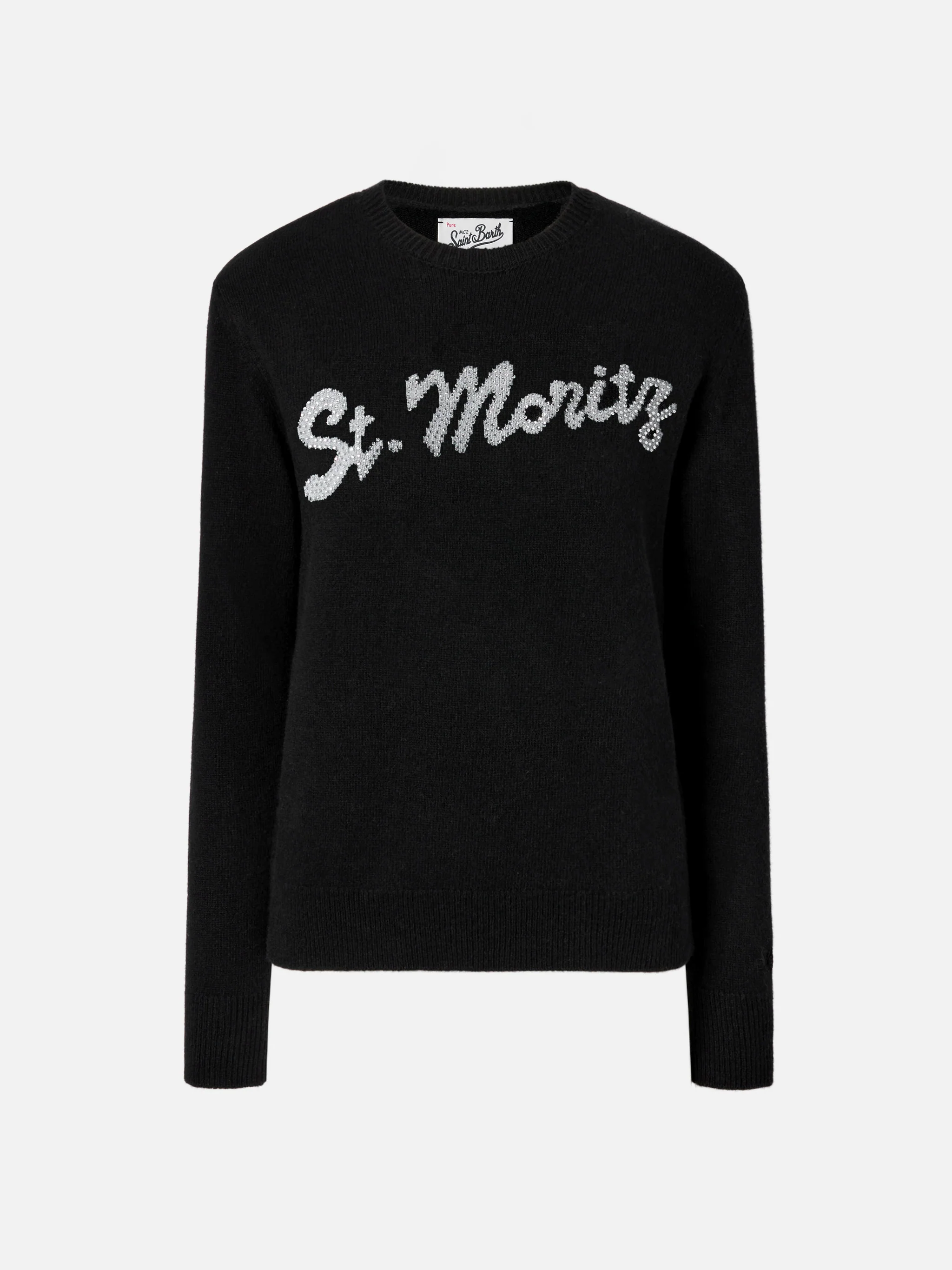 Maglione Louise in cashmere nero con applicazione St. Moritz in strass - Image 5