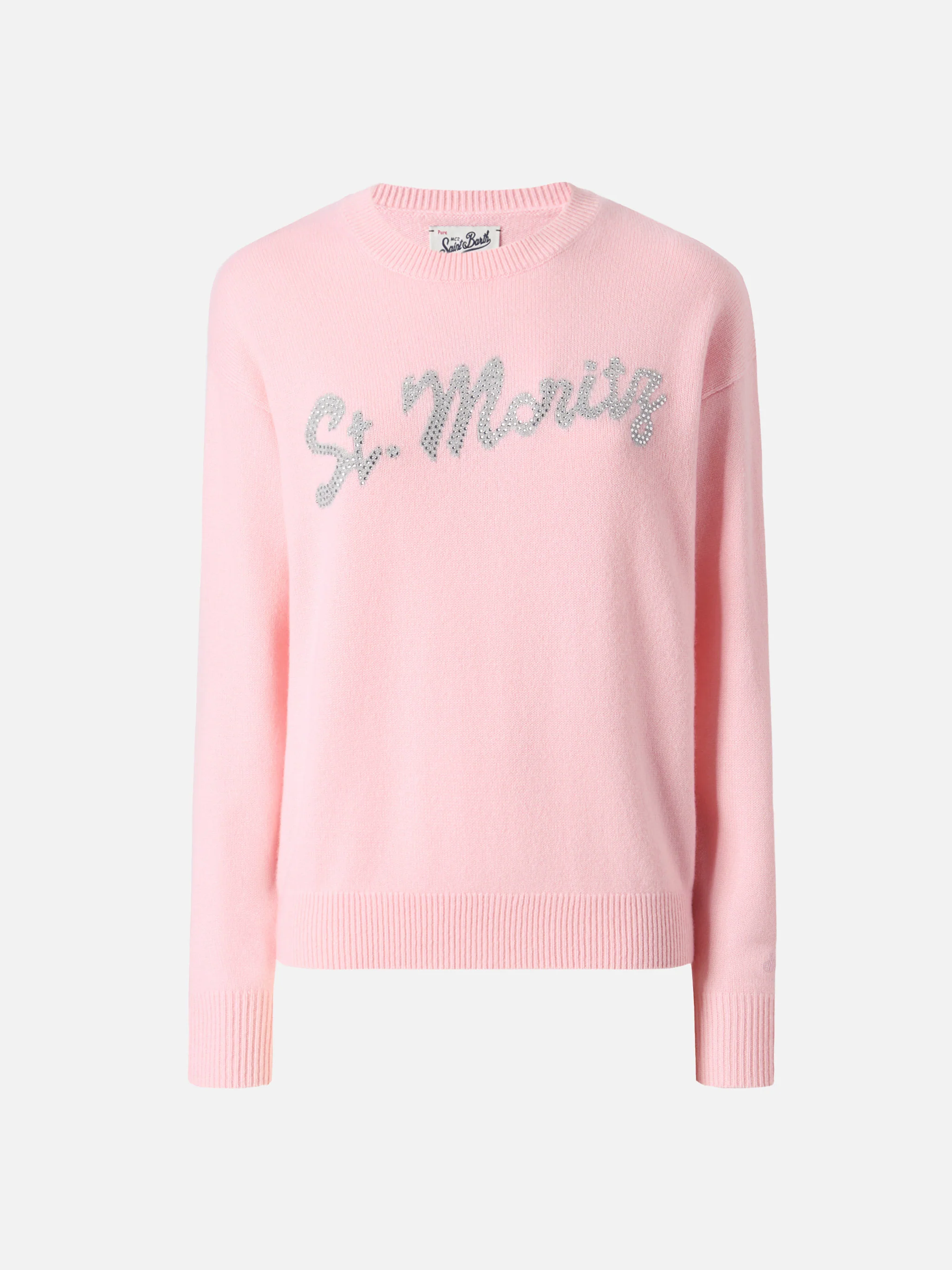 Maglione Louise in cashmere rosa con applicazione St. Moritz in strass - Image 5
