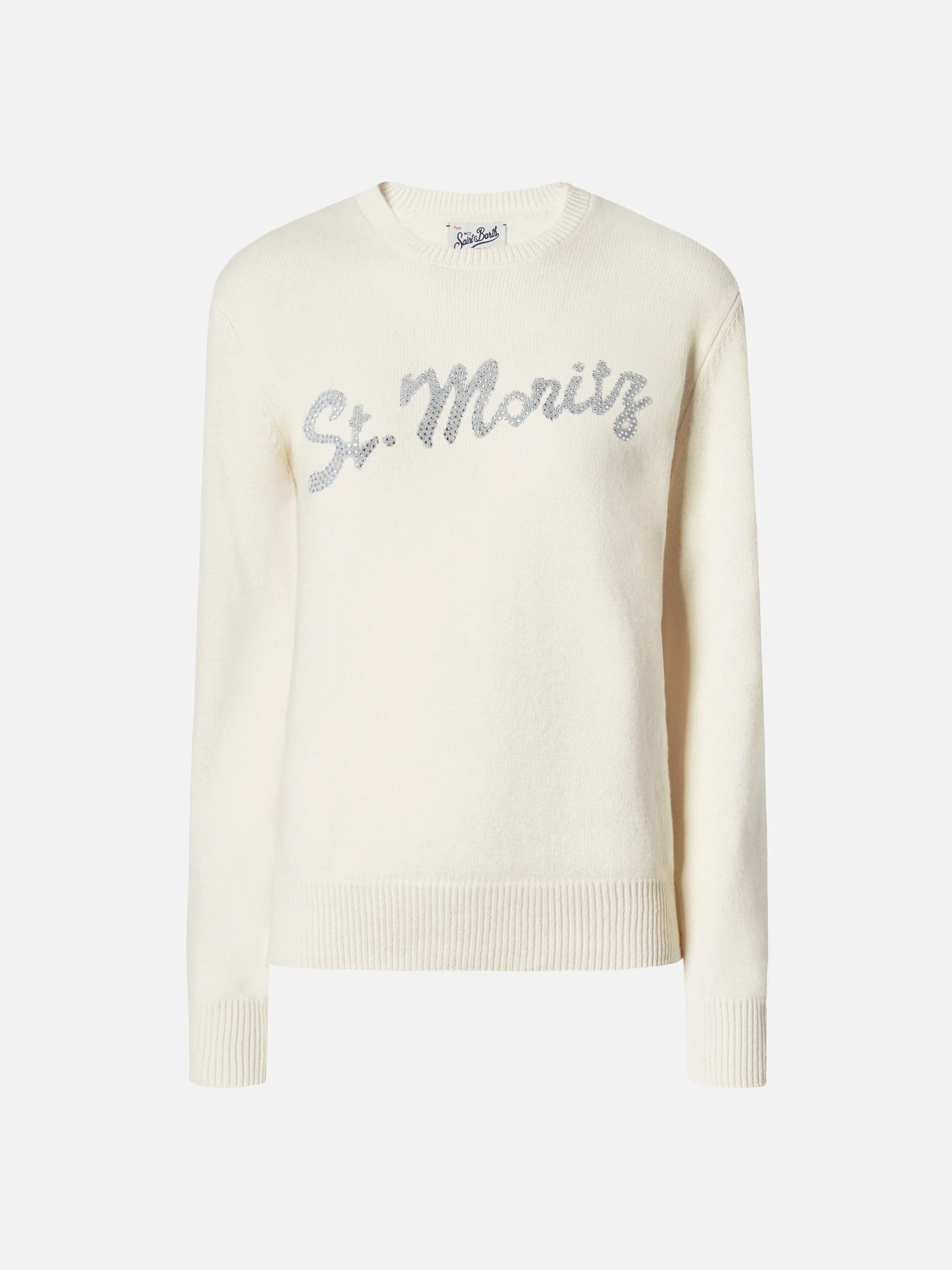 Maglione Louise in cashmere bianco con applicazione St. Moritz in strass - Image 5