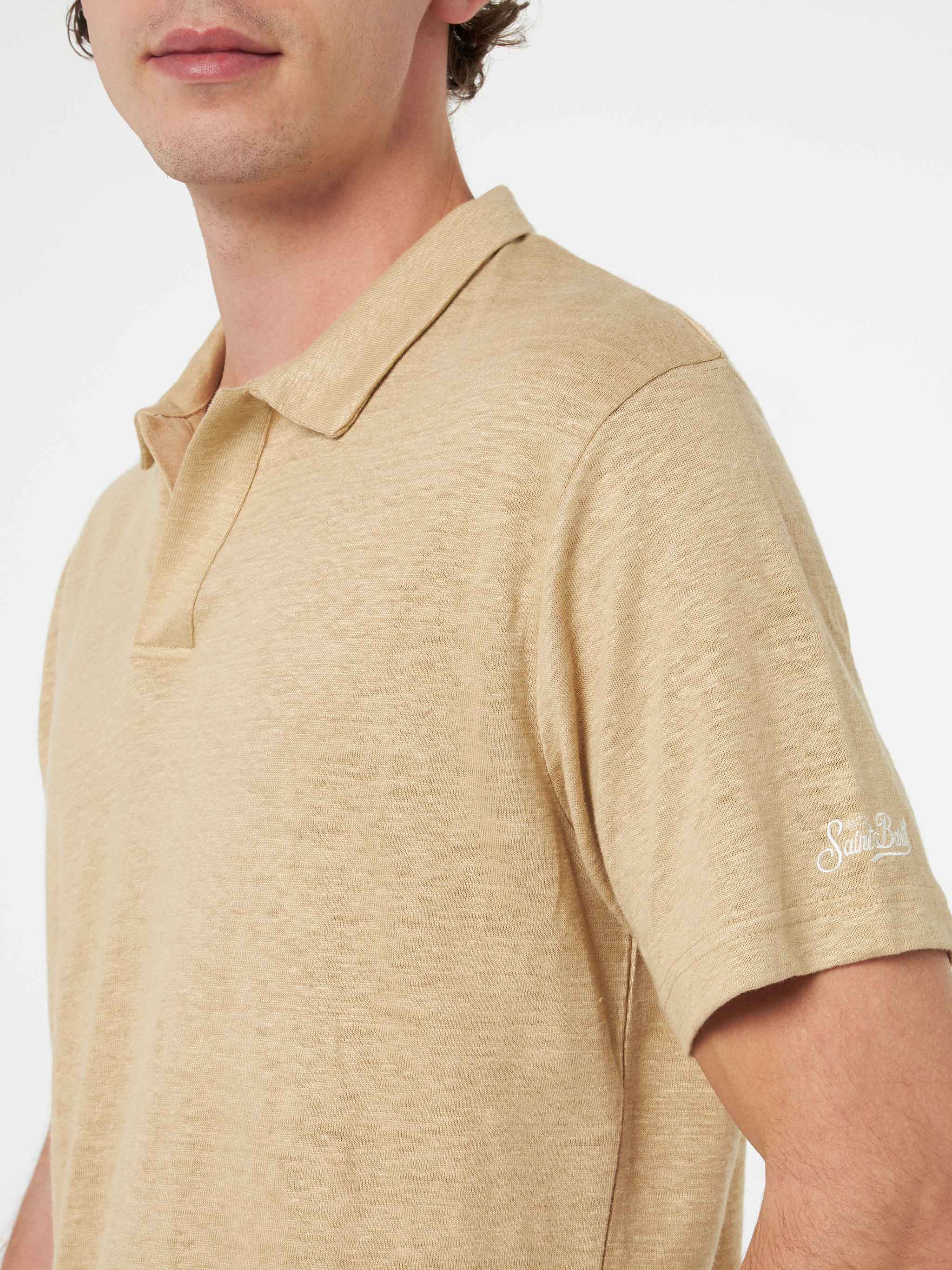Polo senza bottoni in lino beige Fraser - Image 4
