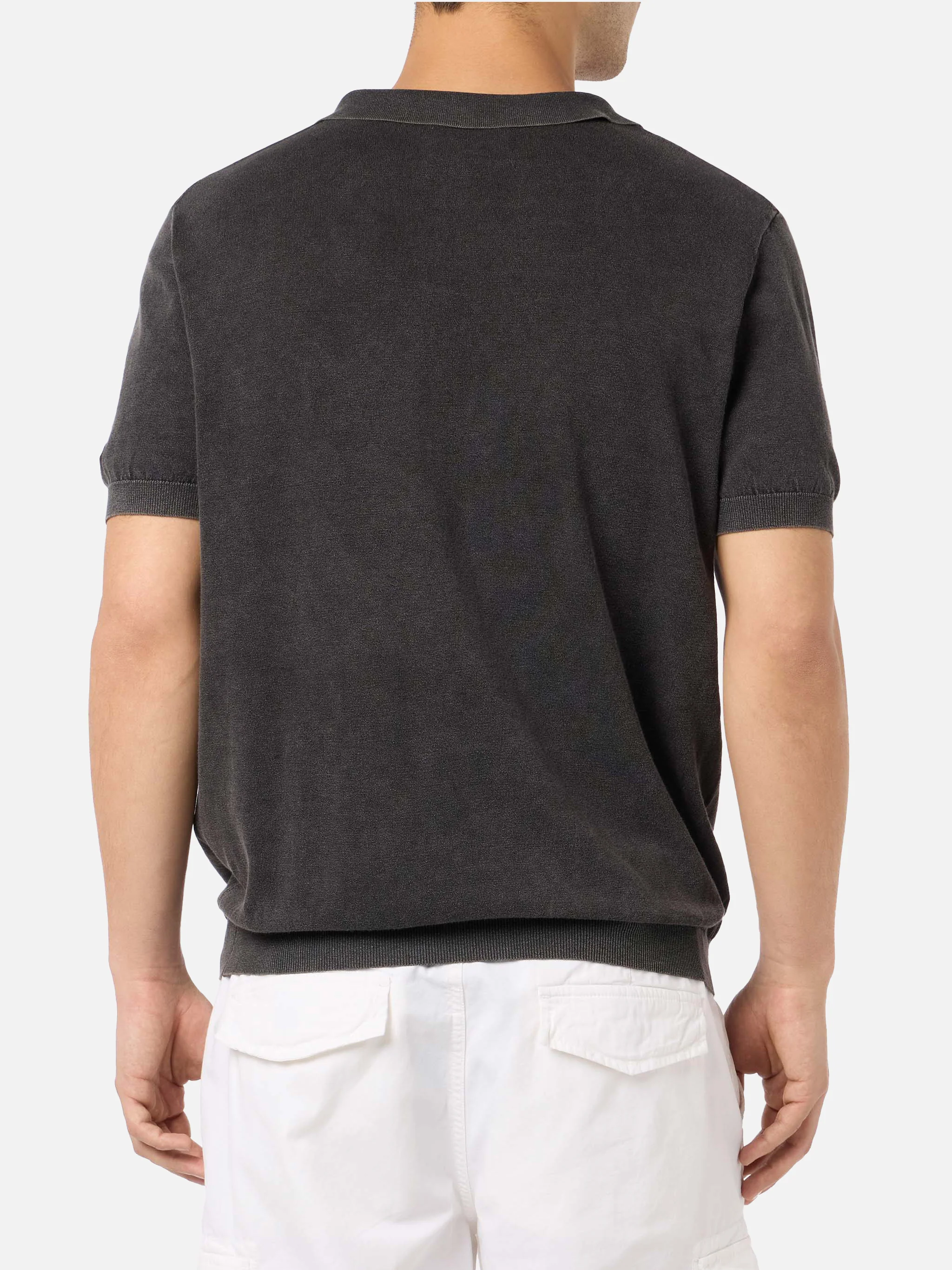Polo Sloan in maglia nera senza bottoni con trattamento vintage - Image 3