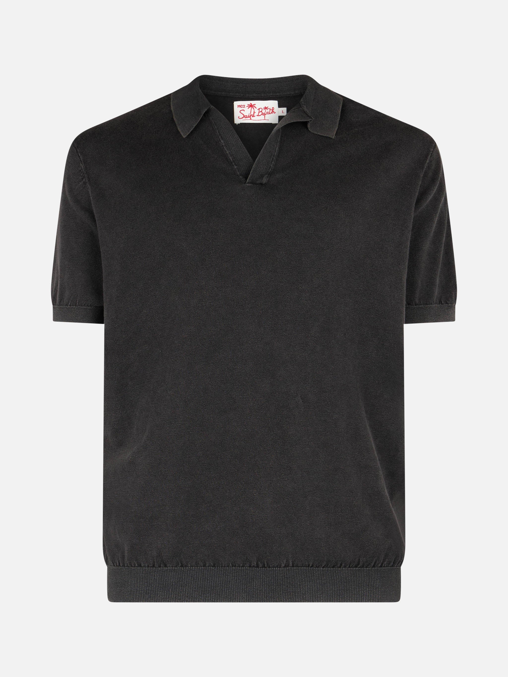 Polo Sloan in maglia nera senza bottoni con trattamento vintage - Image 4