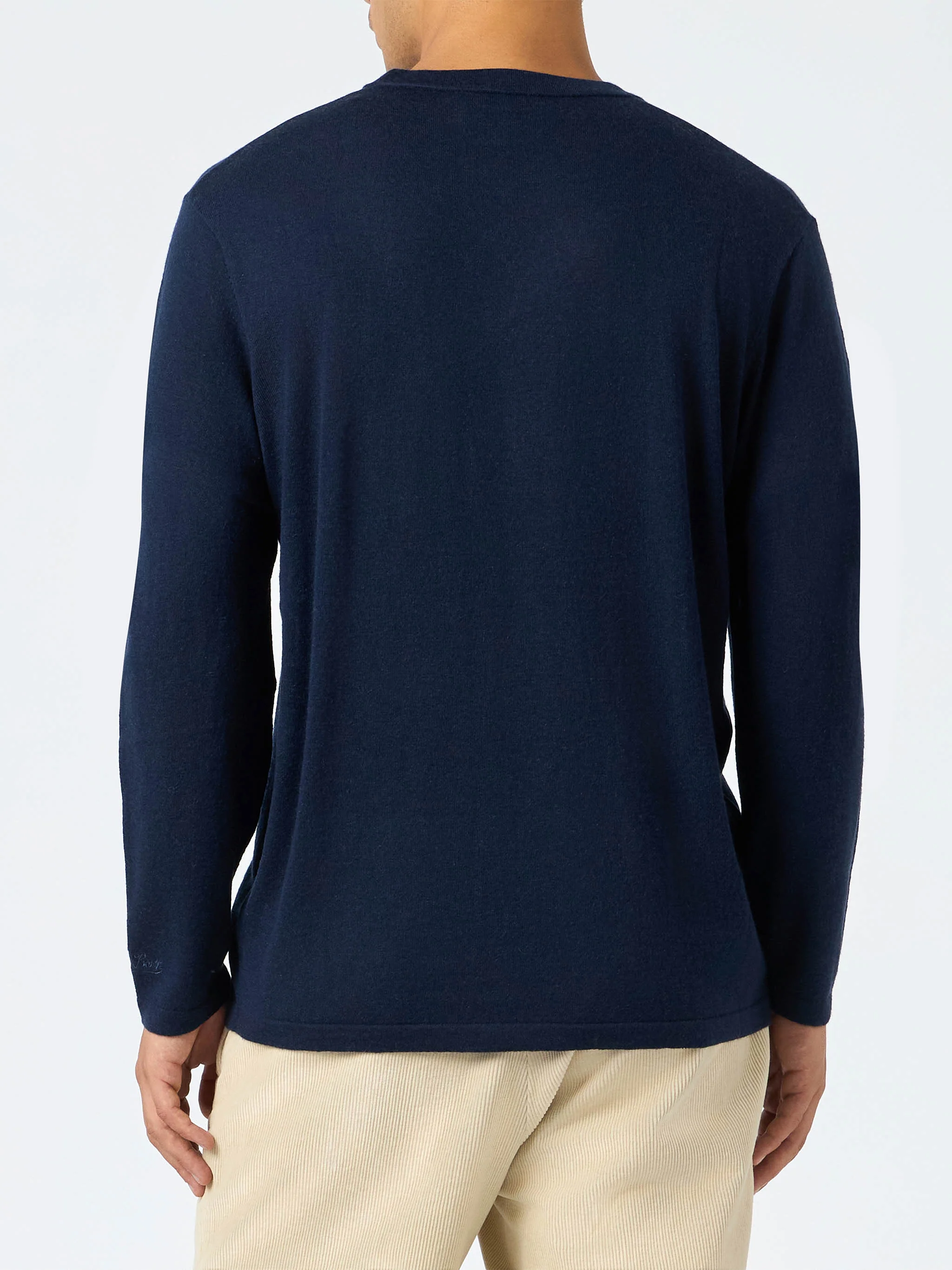 T-shirt Scott in LANA MERINO e CASHMERE blu navy - Image 3
