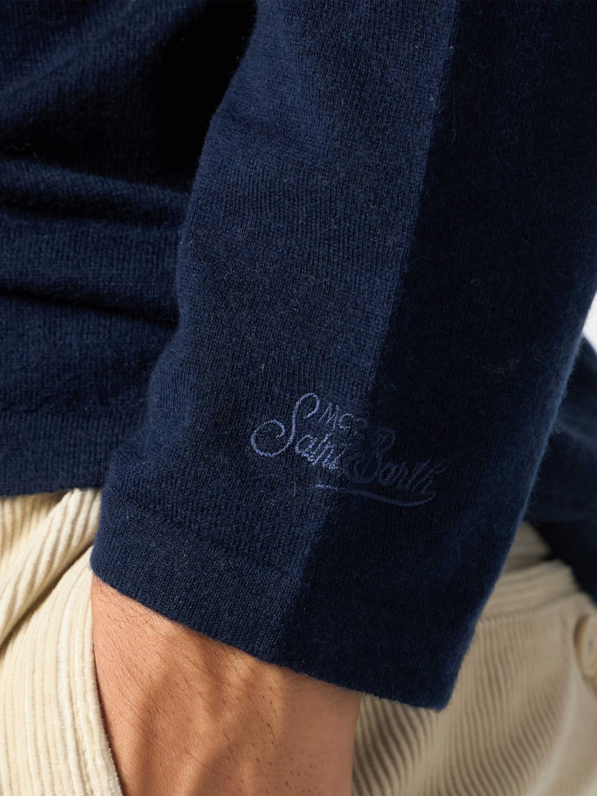 T-shirt Scott in LANA MERINO e CASHMERE blu navy - Image 4