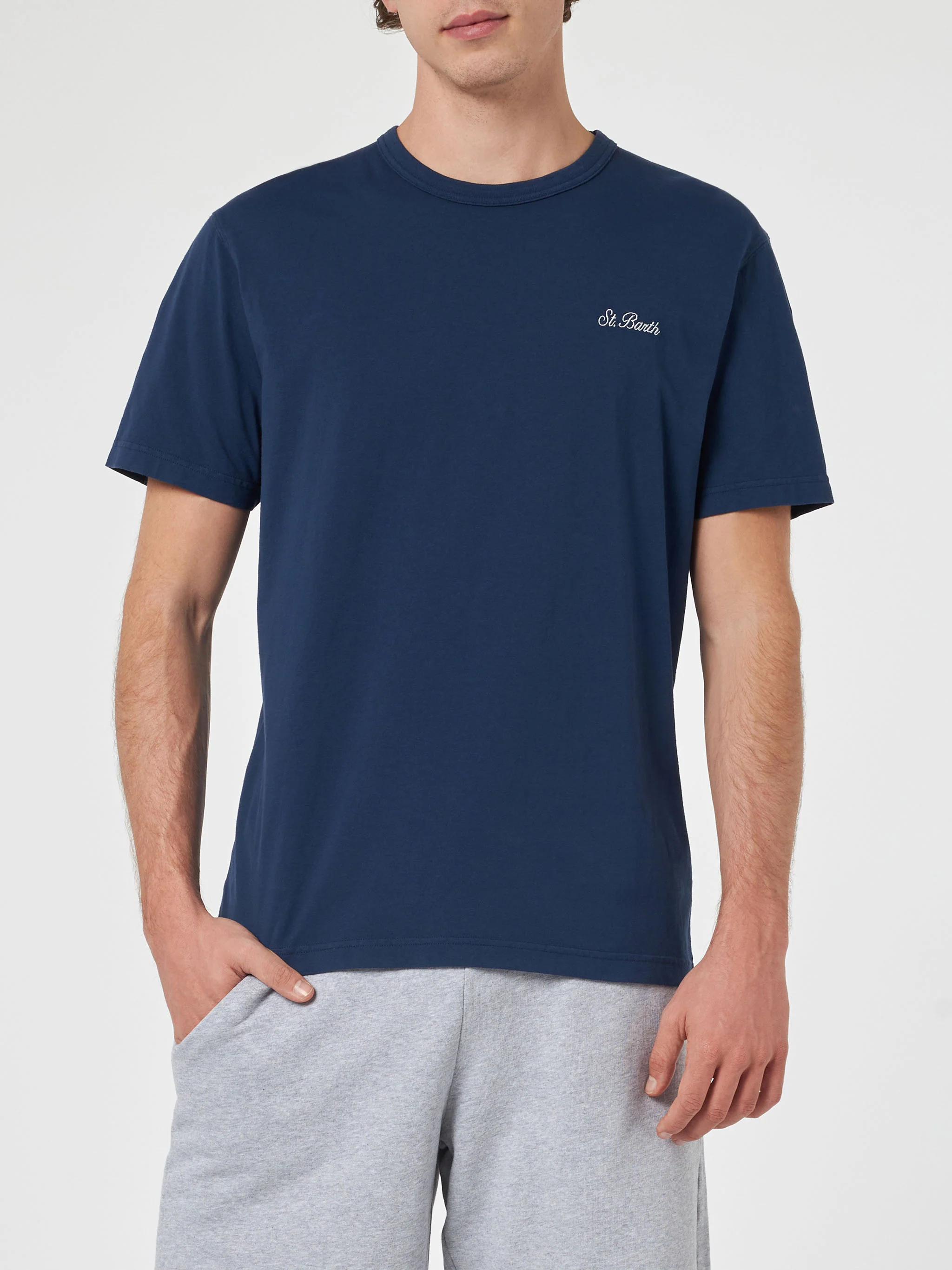 T-shirt Dover in cotone blu tinta unita - Image 3