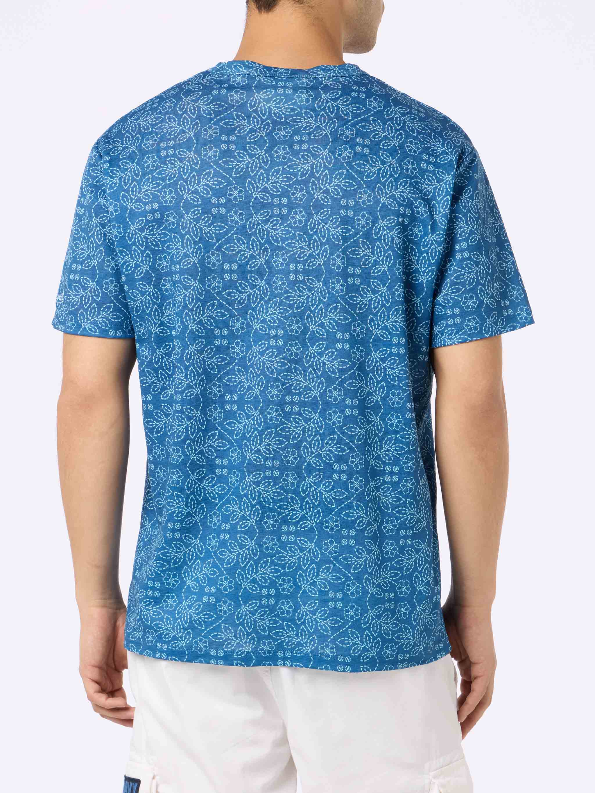 T-shirt Ecstasea in lino jersey con fantasia sashiko blu - Image 4