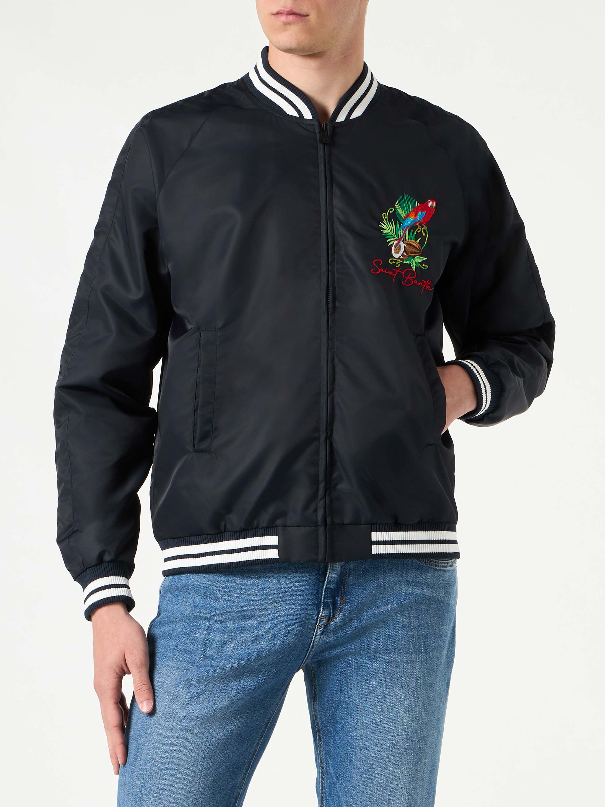Giacca Oakland blu navy con ricamo pappagalli - Image 3