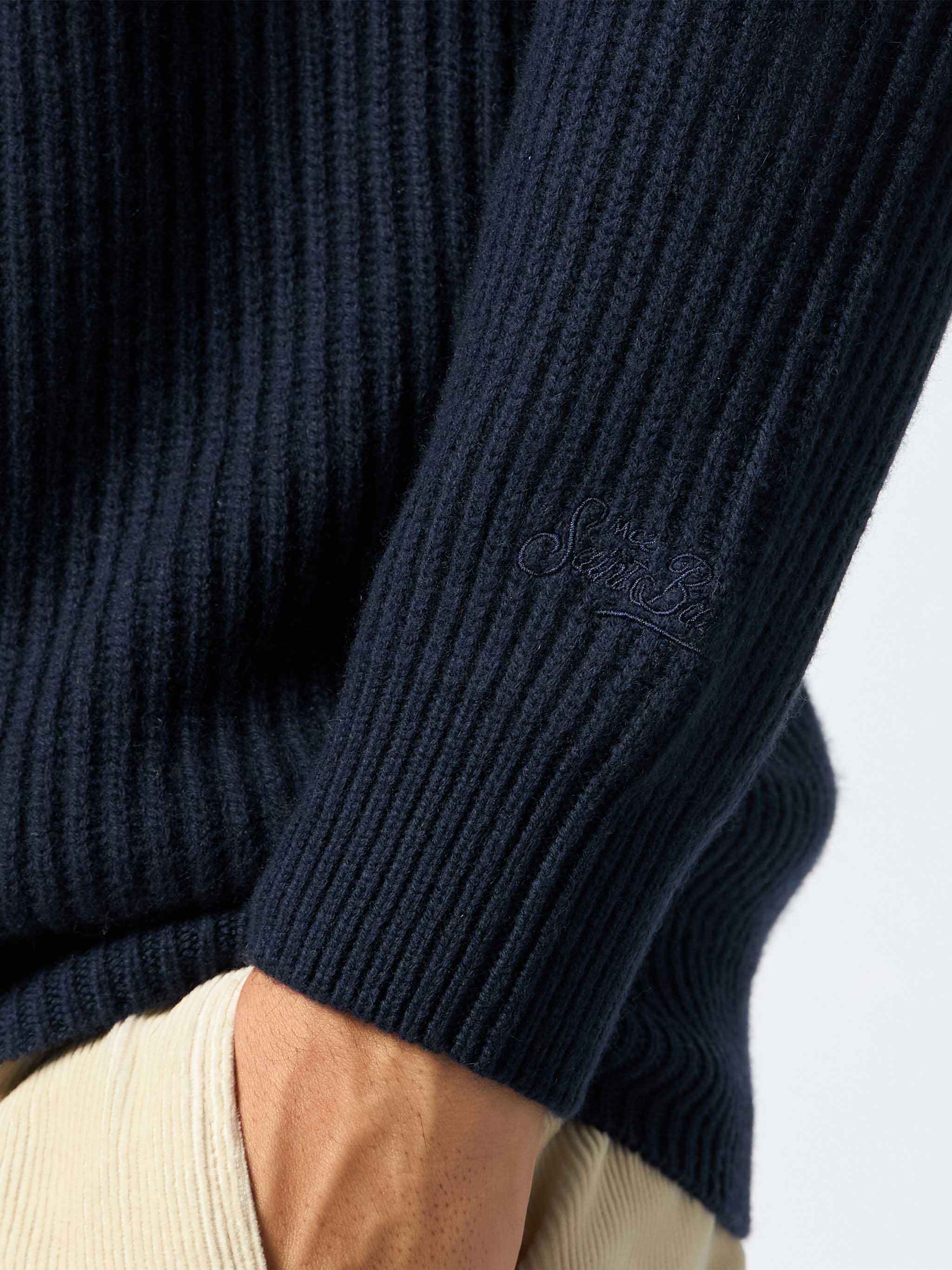 Maglione a coste blu navy Marine in MISTO CASHMERE - Image 3