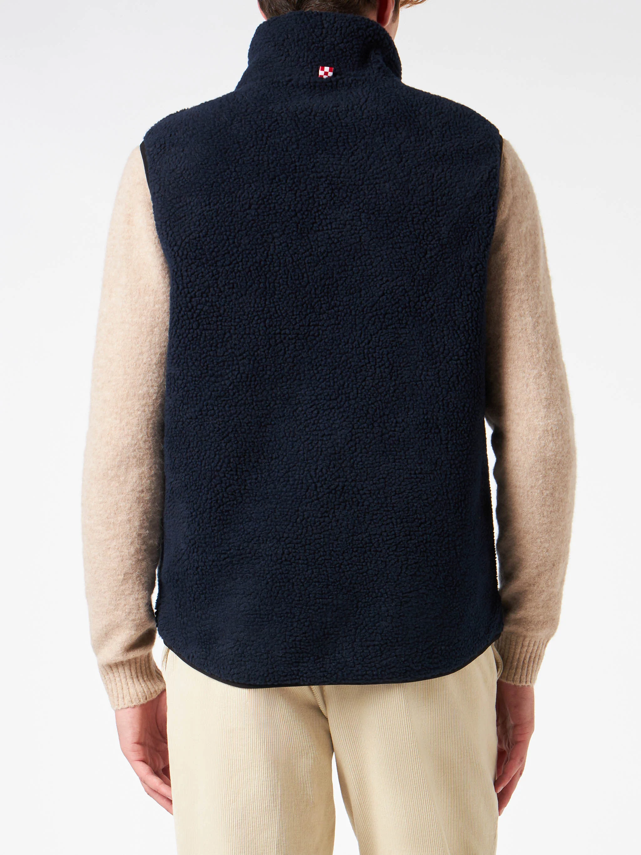 Gilet Wanaka sherpa blu con tasche check - Image 3