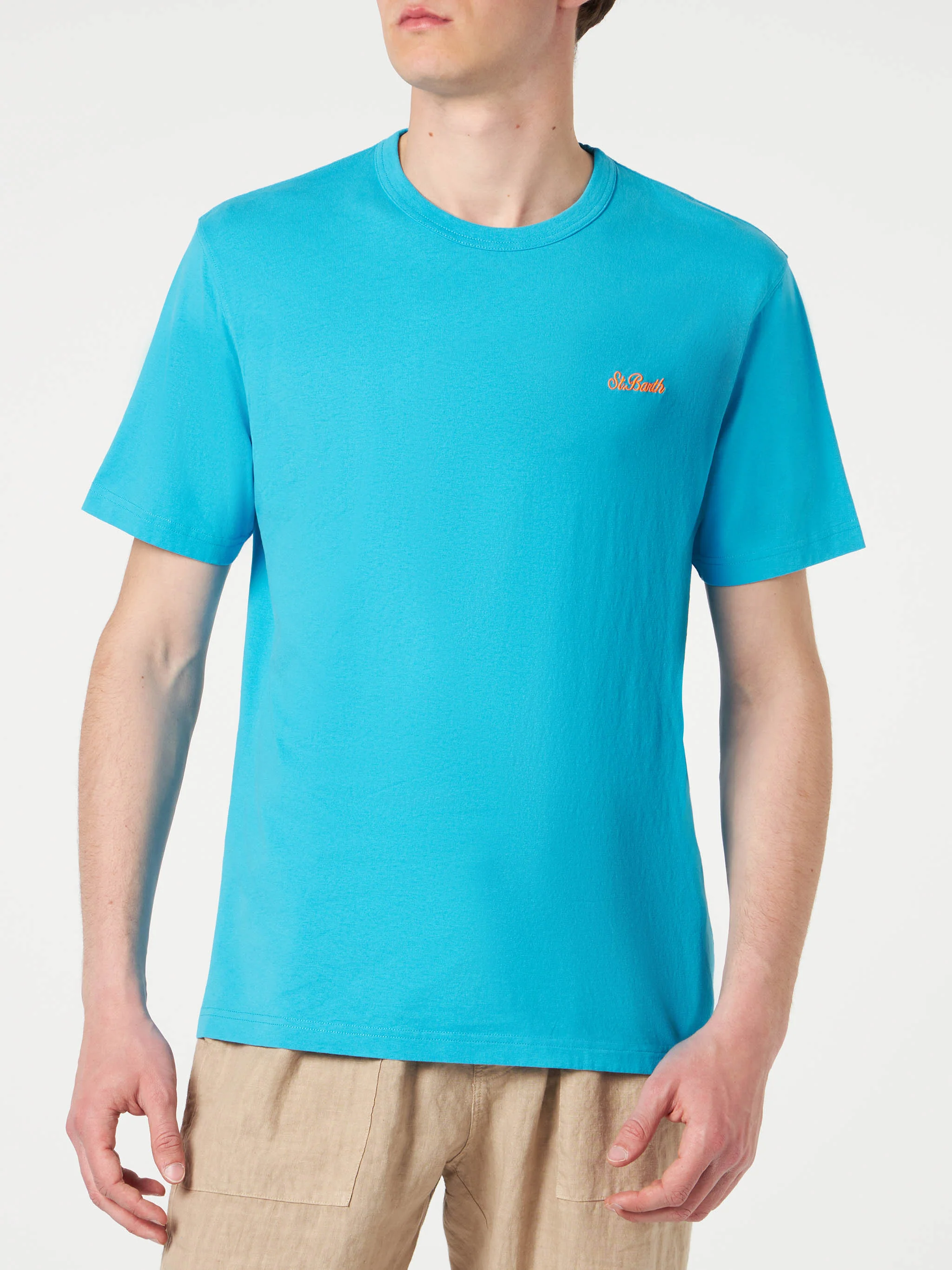 T-shirt Dover in cotone azzurro tinta unita - Image 3