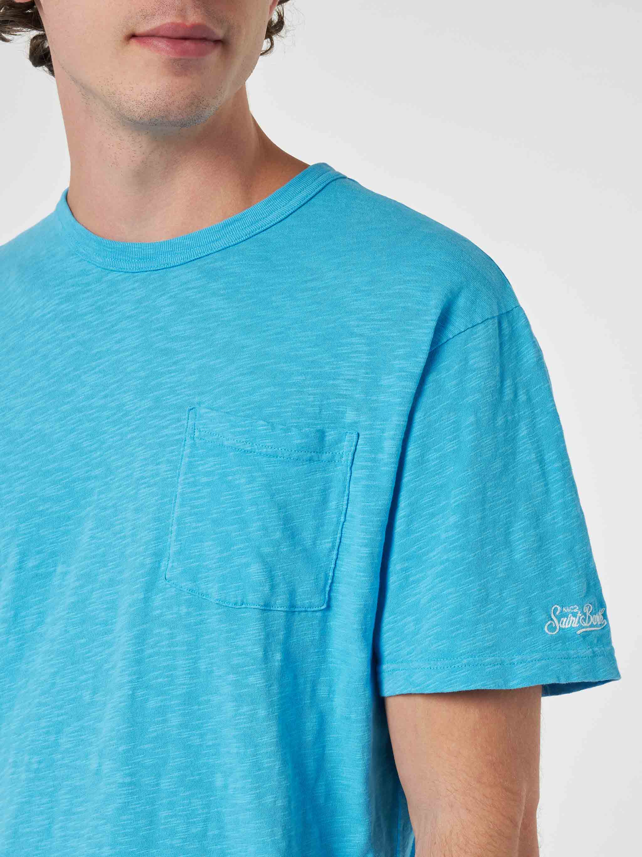 T-shirt President in cotone fiammato bluette con ricamo - Image 3