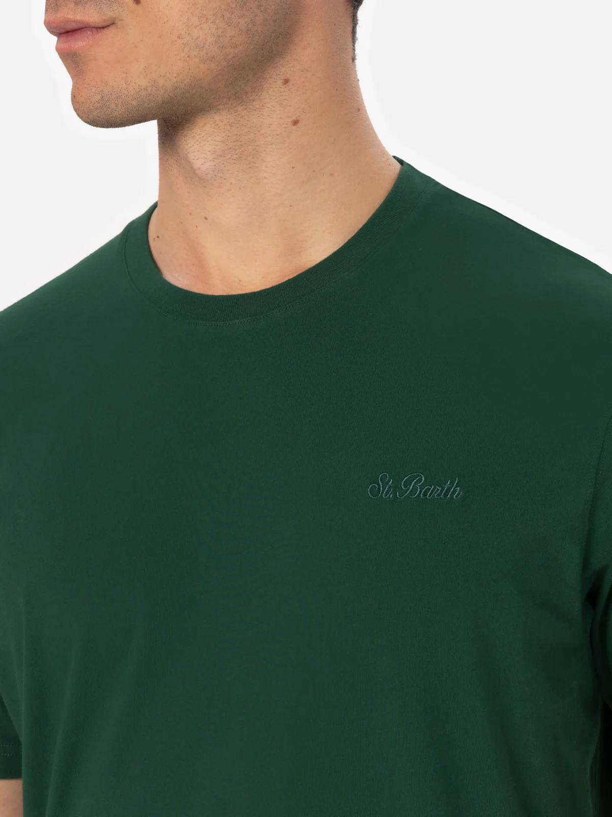 T-shirt Arnott in cotone pesante verde british tinta unita con ricamo logo - Image 2