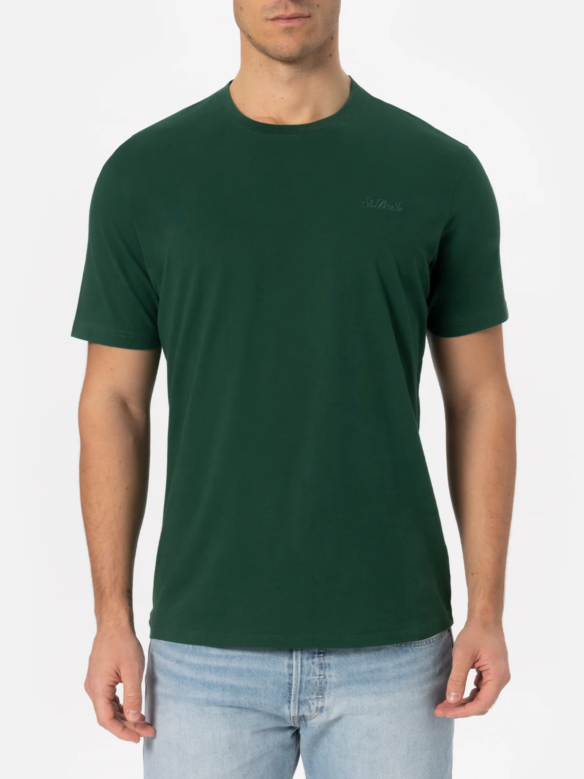 T-shirt Arnott in cotone pesante verde british tinta unita con ricamo logo - Image 3