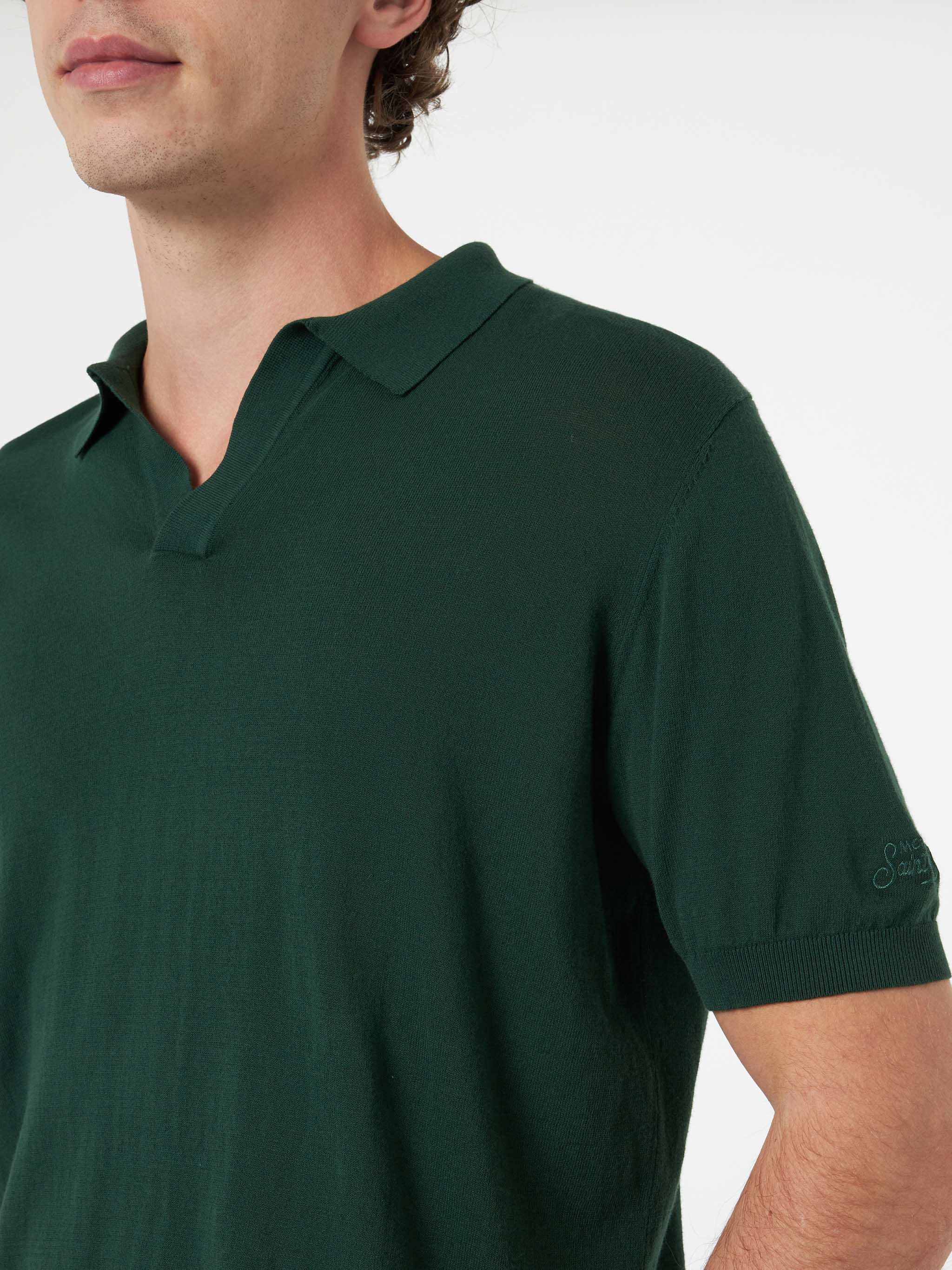 Polo Sloan in maglia verde inglese senza bottoni - Image 4