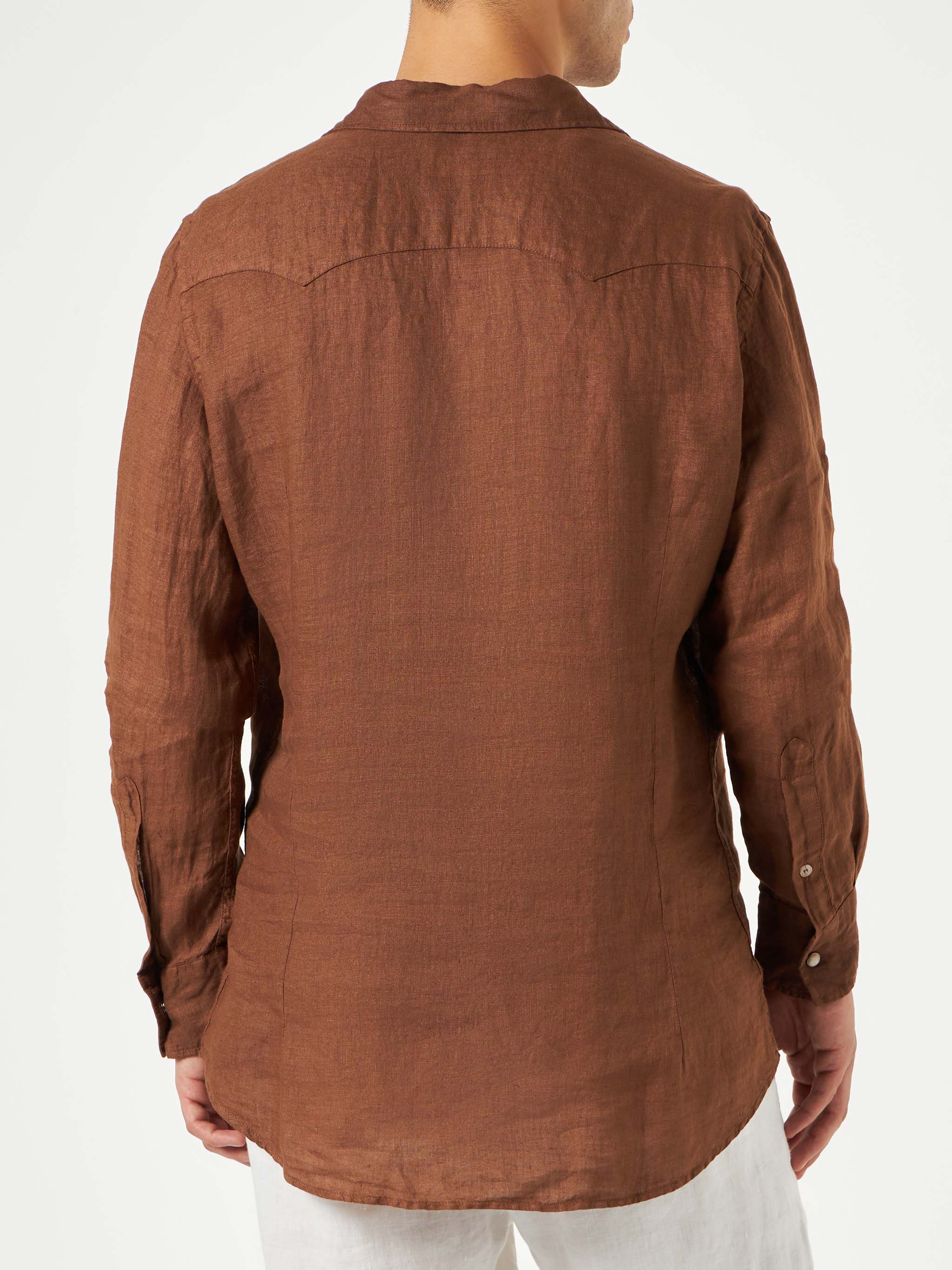 Camicia Greg in lino marrone tinta unita - Image 2