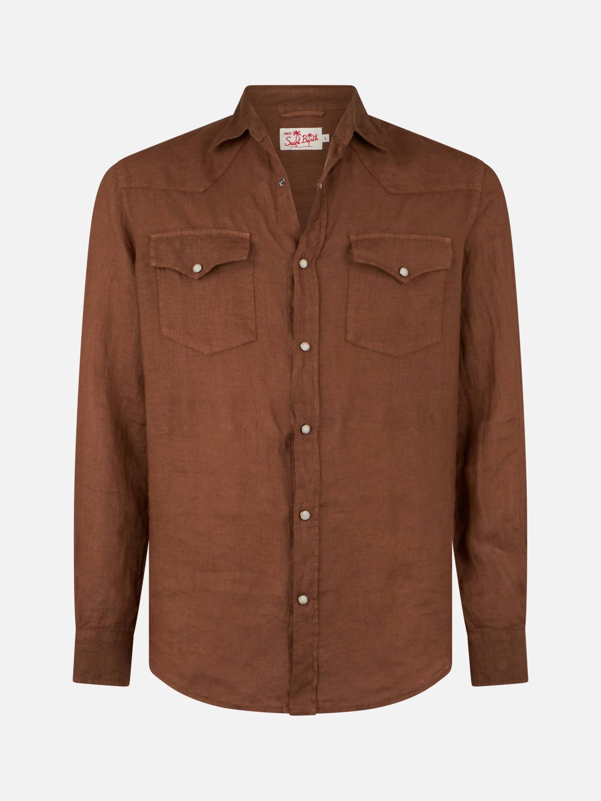 Camicia Greg in lino marrone tinta unita - Image 4