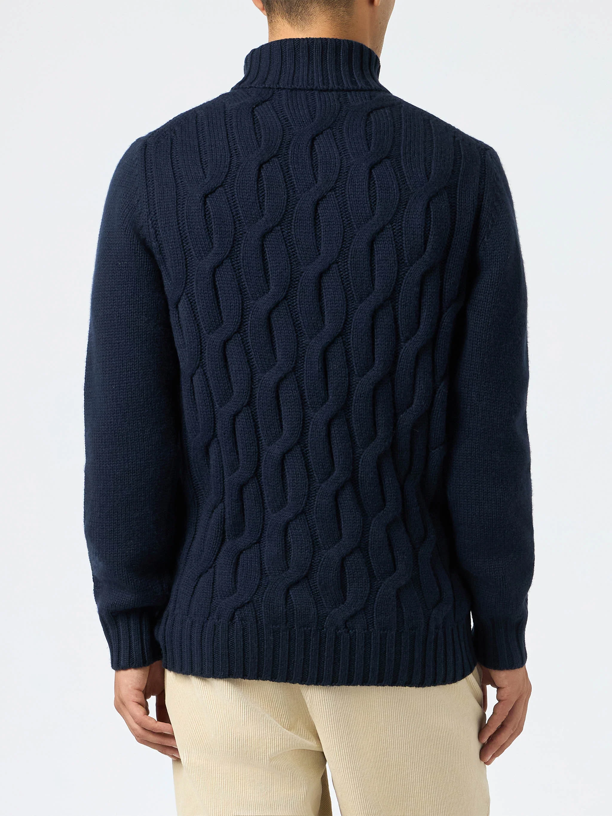 Maglia Fisherman in misto cashmere blu navy lavorazione trecce - Image 3
