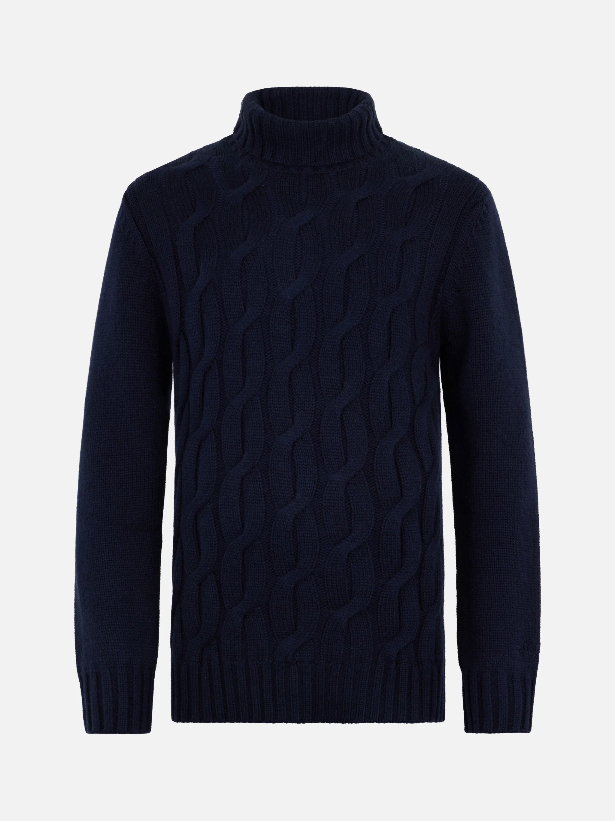 Maglia Fisherman in misto cashmere blu navy lavorazione trecce - Image 4