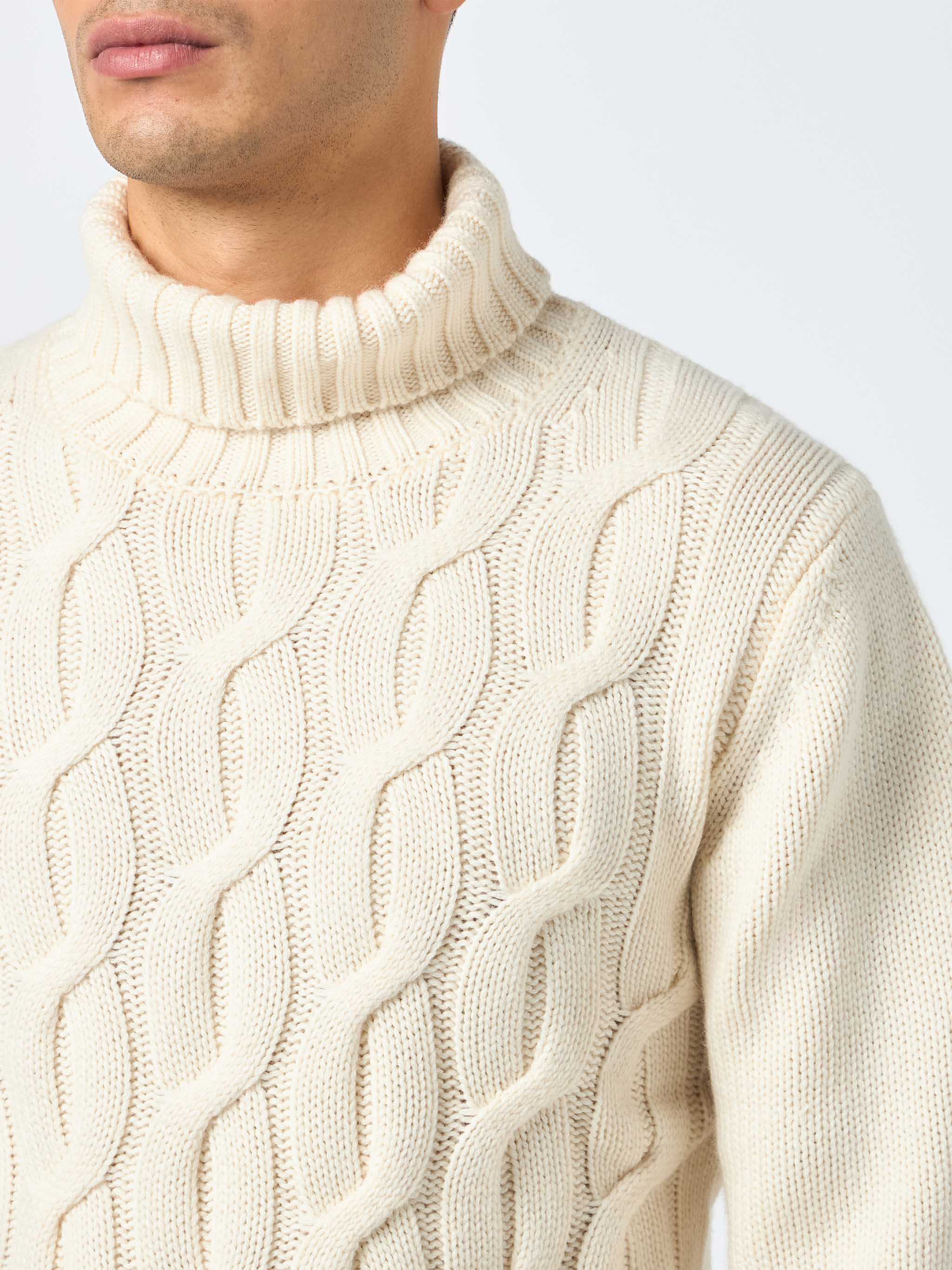Maglia Fisherman in misto cashmere panna lavorazione trecce - Image 2