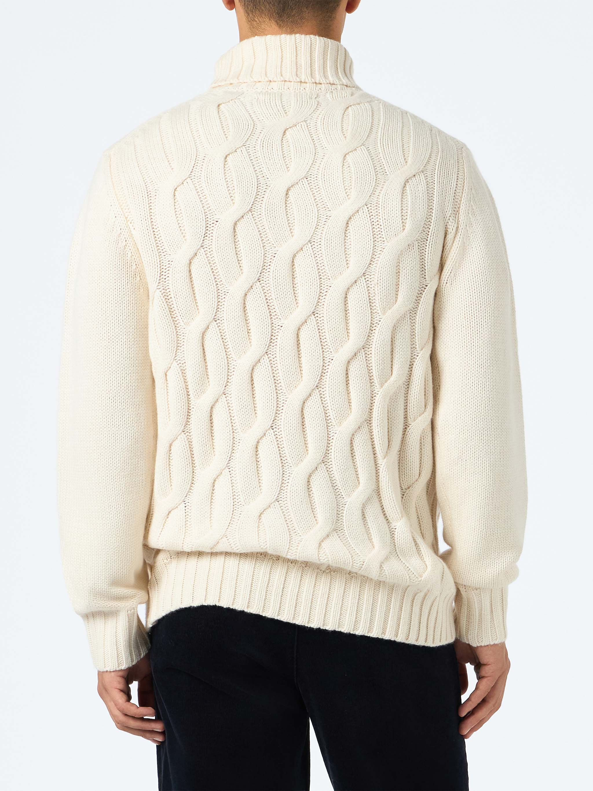 Maglia Fisherman in misto cashmere panna lavorazione trecce - Image 3