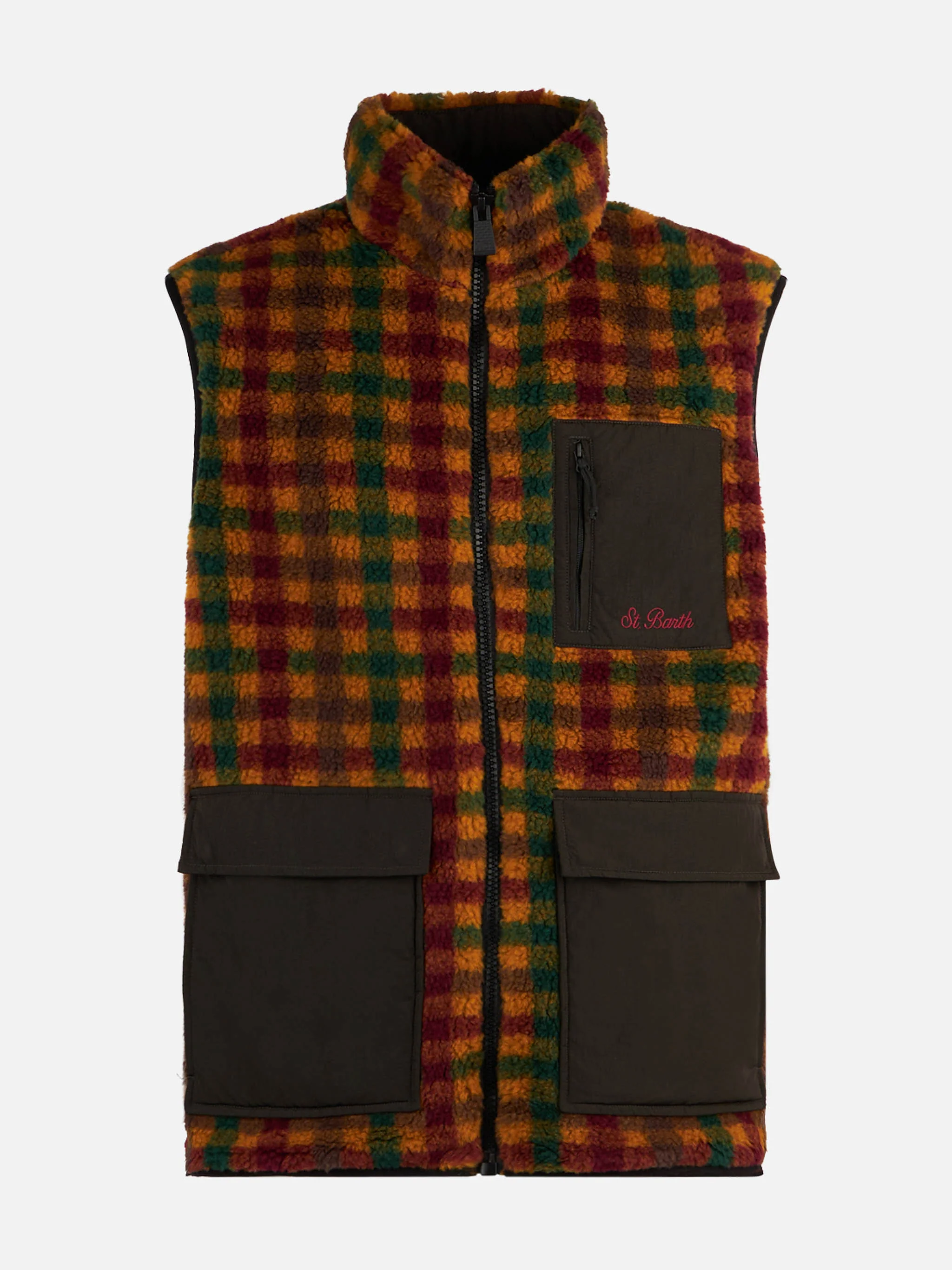 Gilet Wanaka sherpa con tasche check - Image 4