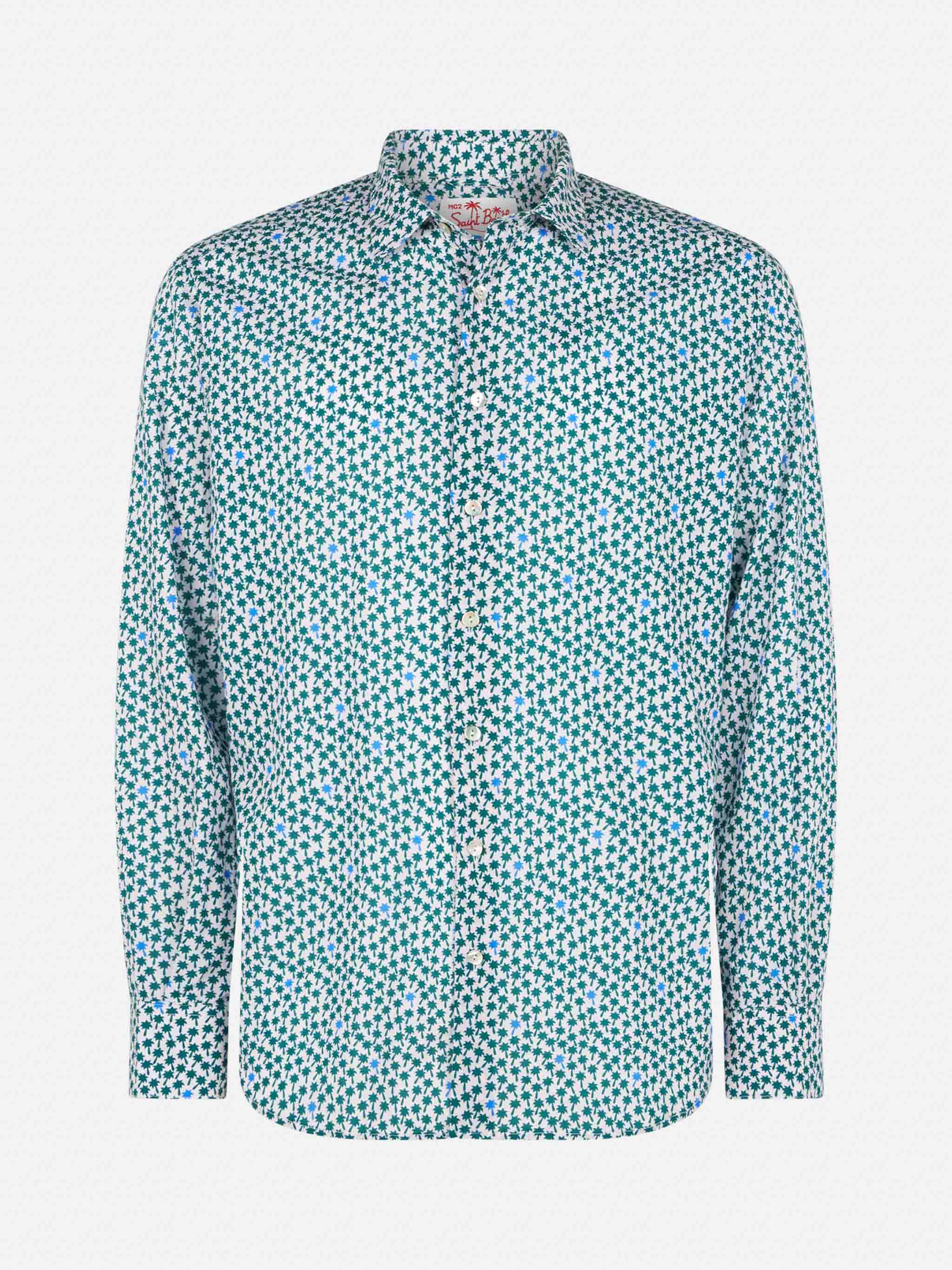 Camicia Sikelia in cotone mussola stampa palme rosa - Image 4