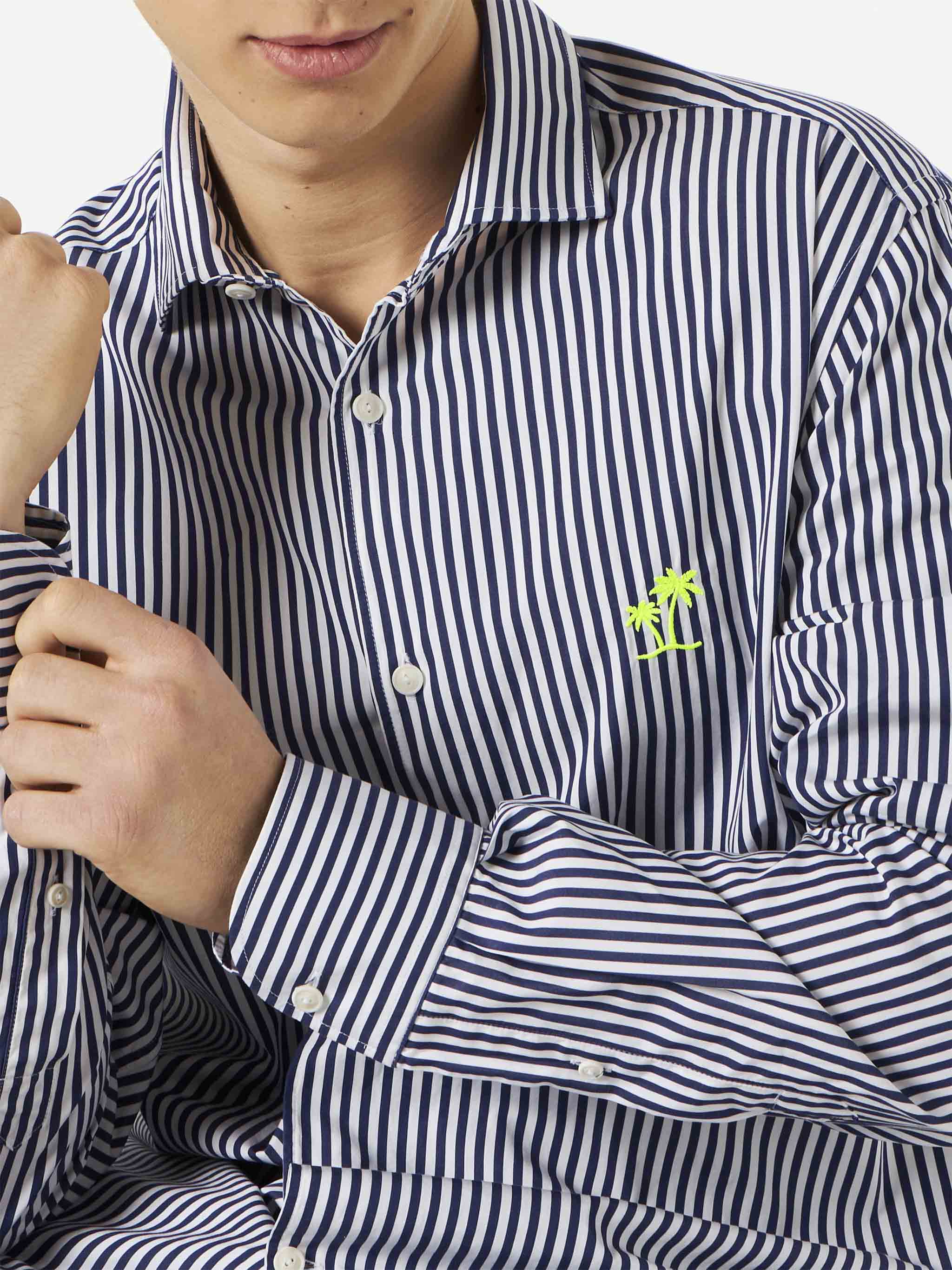 Camicia Pamplona in cotone a righe blu navy e bianco - Image 2