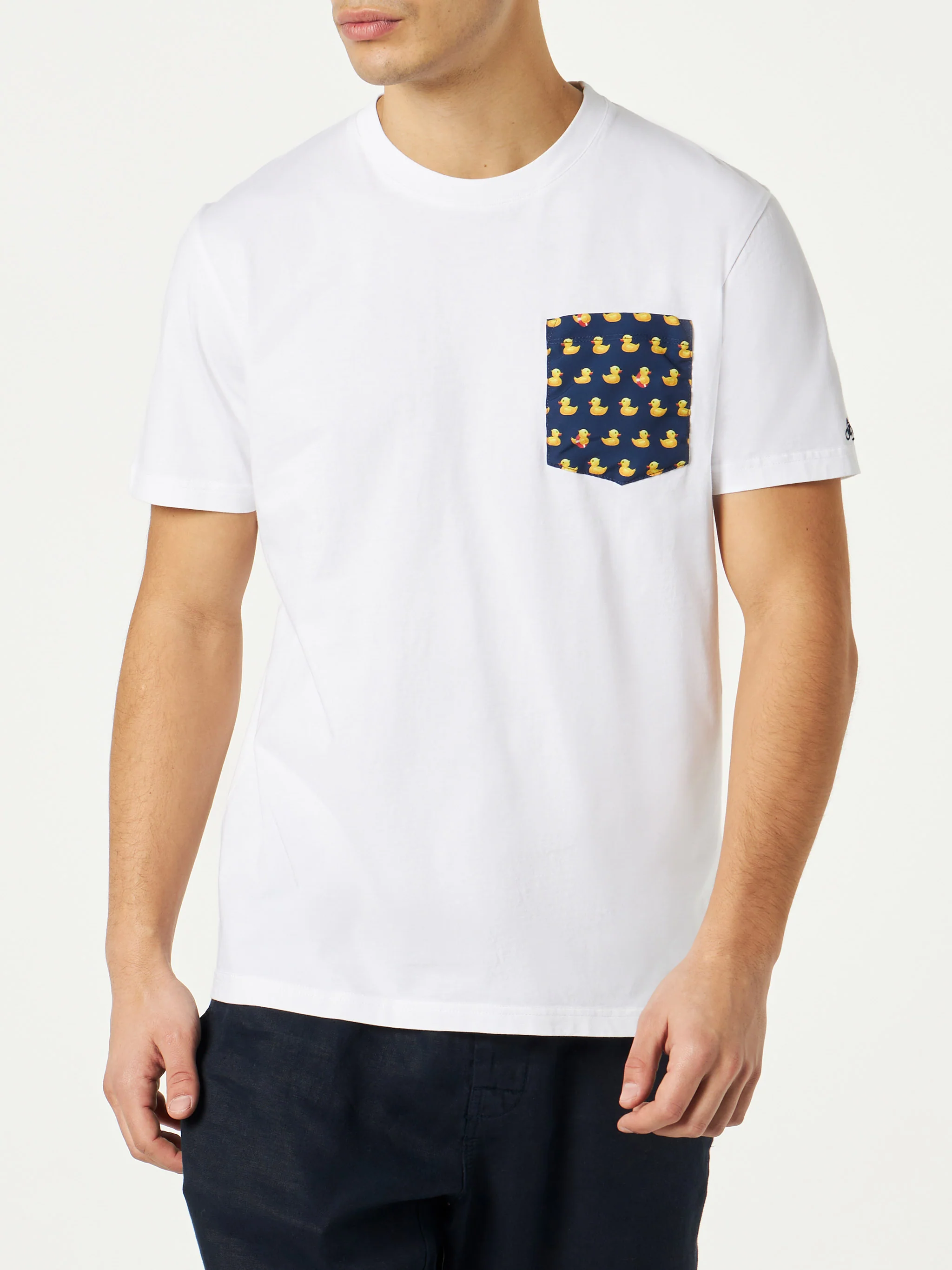 T-shirt Blanche con taschino stampa ducky - Image 3