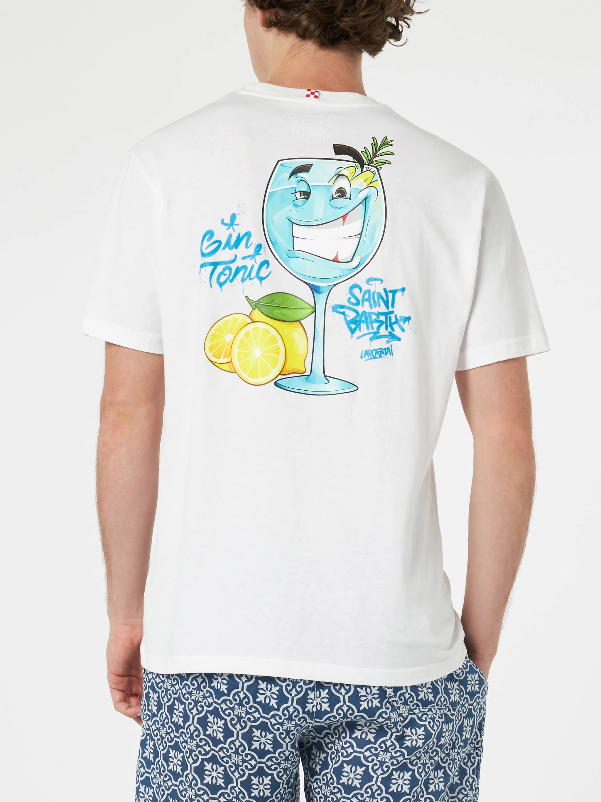 T-shirt in cotone con stampa Cryptopuppets cocktail Gin Tonic davanti e dietro | EDIZIONE SPECIALE CRYPTOPUPPETS - Image 3