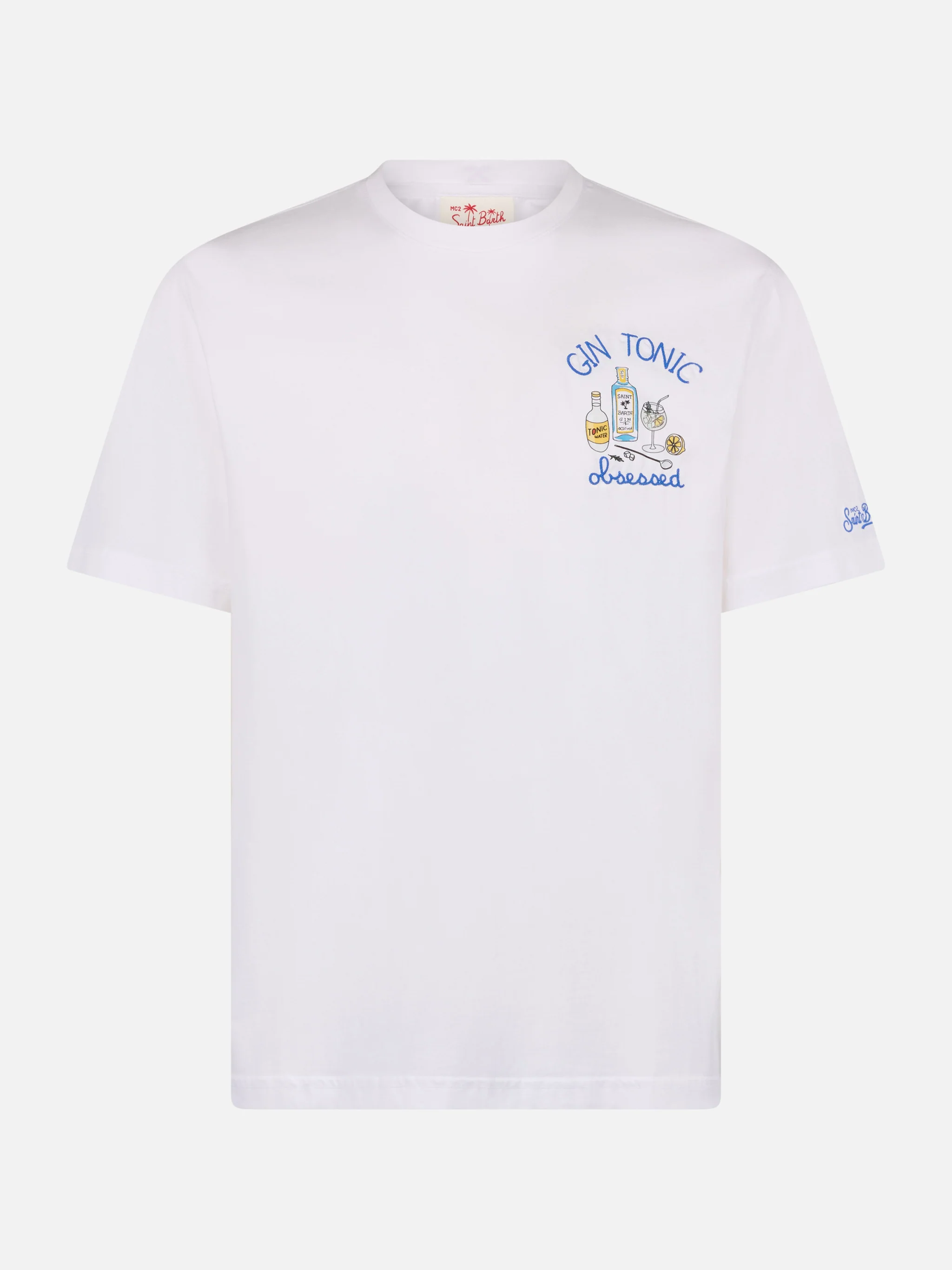 T-shirt in cotone con ricamo cocktail Gin Tonic obsessed