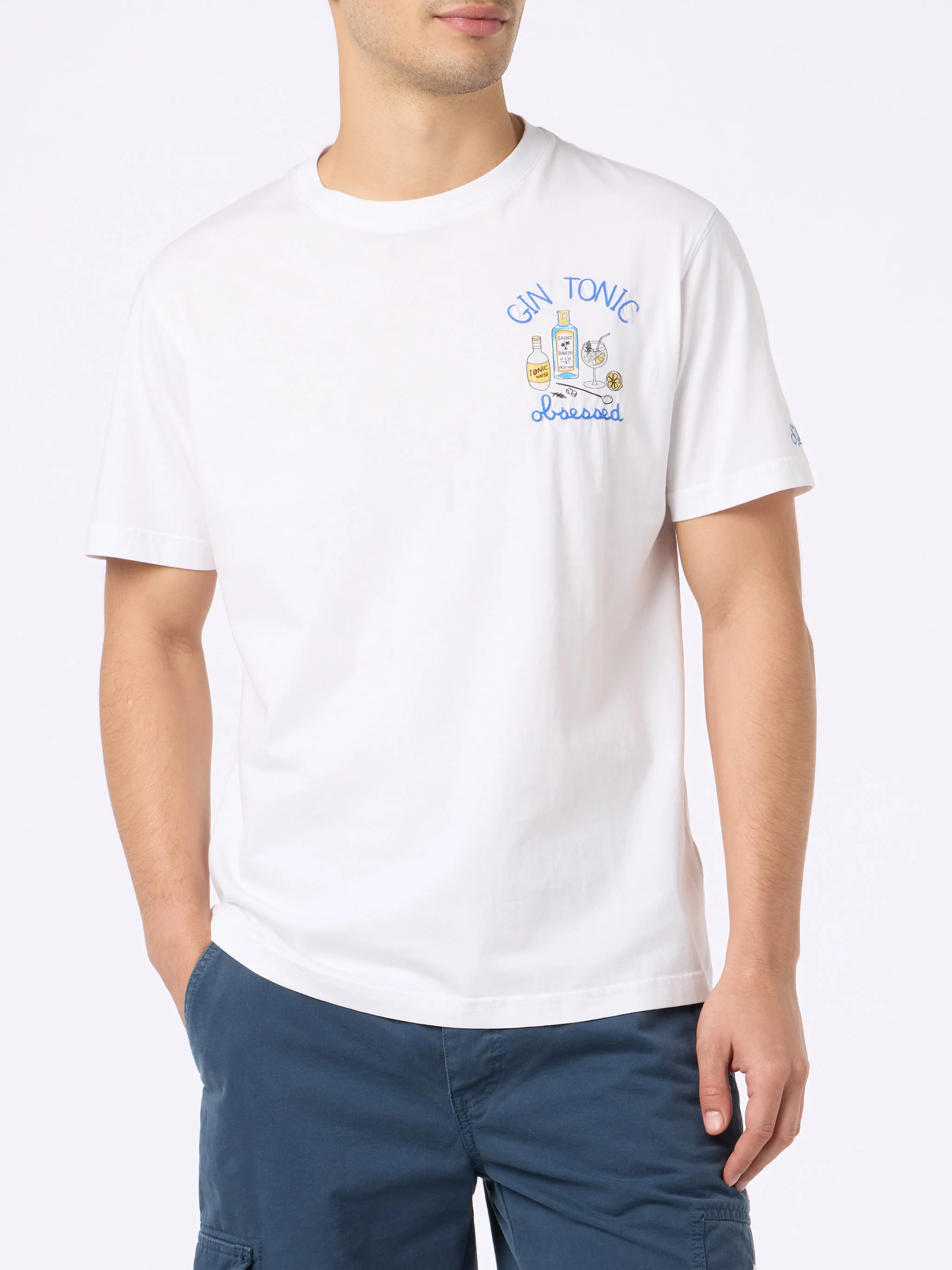 T-shirt in cotone con ricamo cocktail Gin Tonic obsessed - Image 3