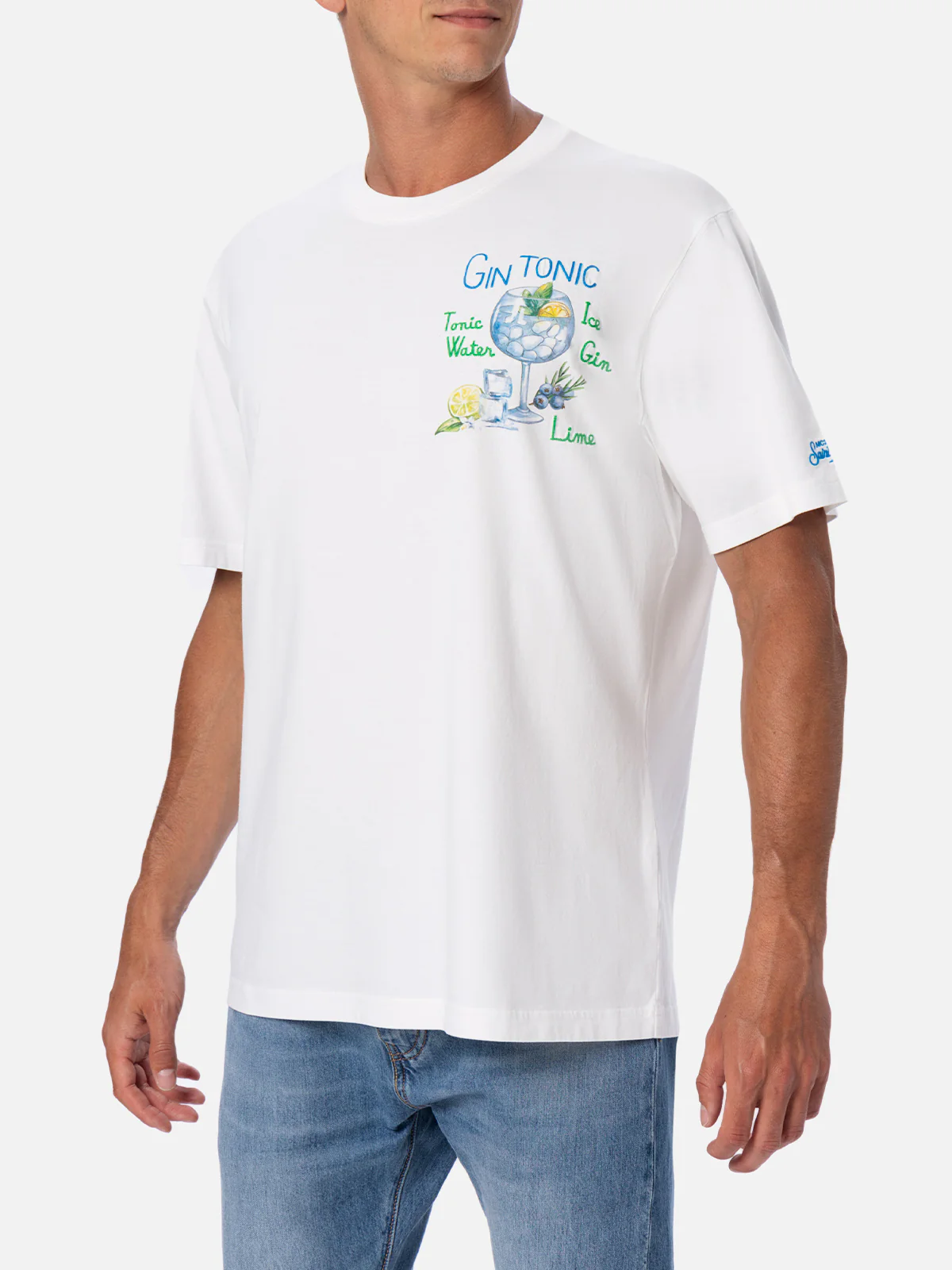 T-shirt in cotone con stampa e ricamo cocktail gin tonic - Image 3