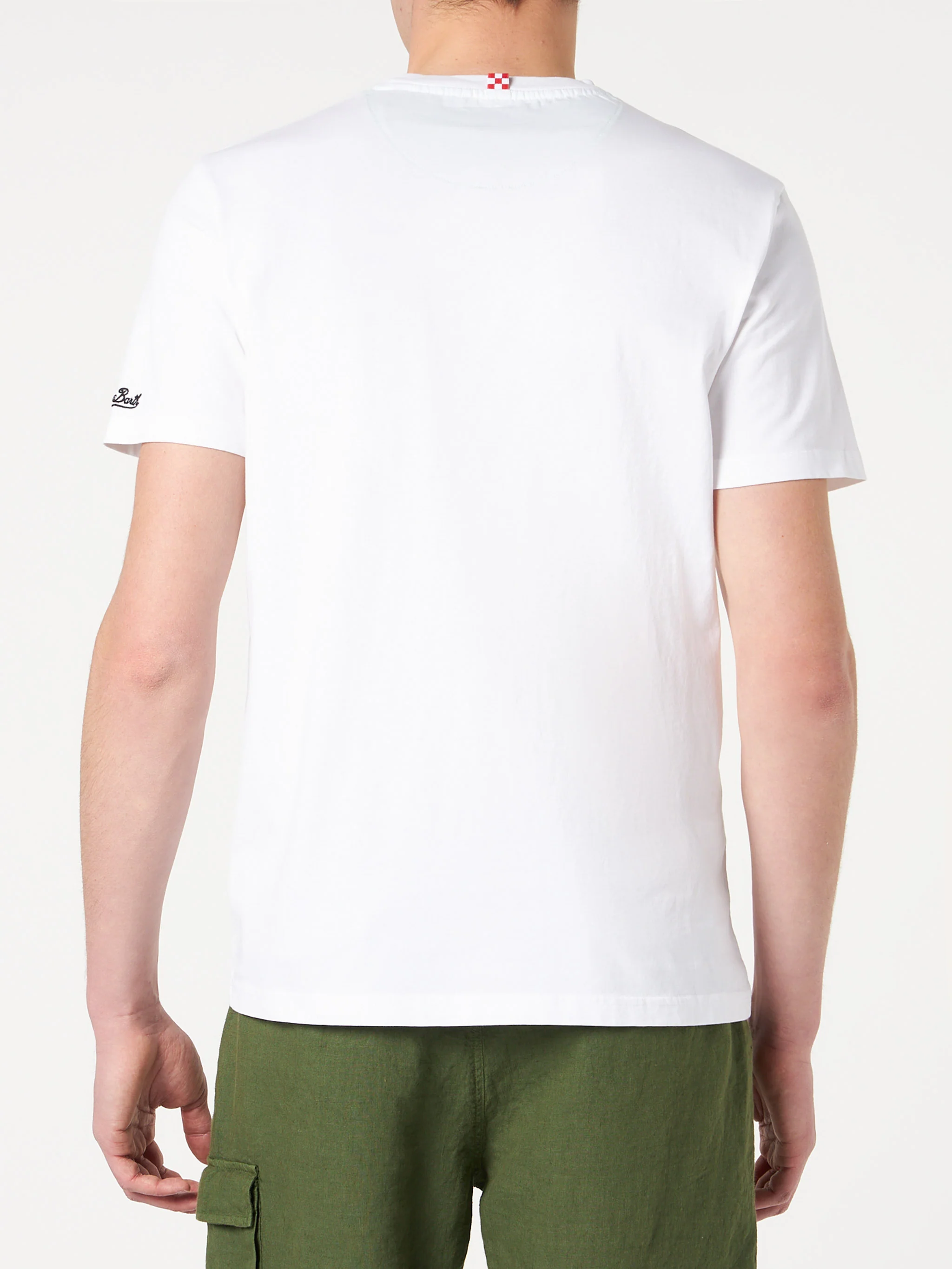 T-shirt da uomo in cotone con taschino bandana verde - Image 4