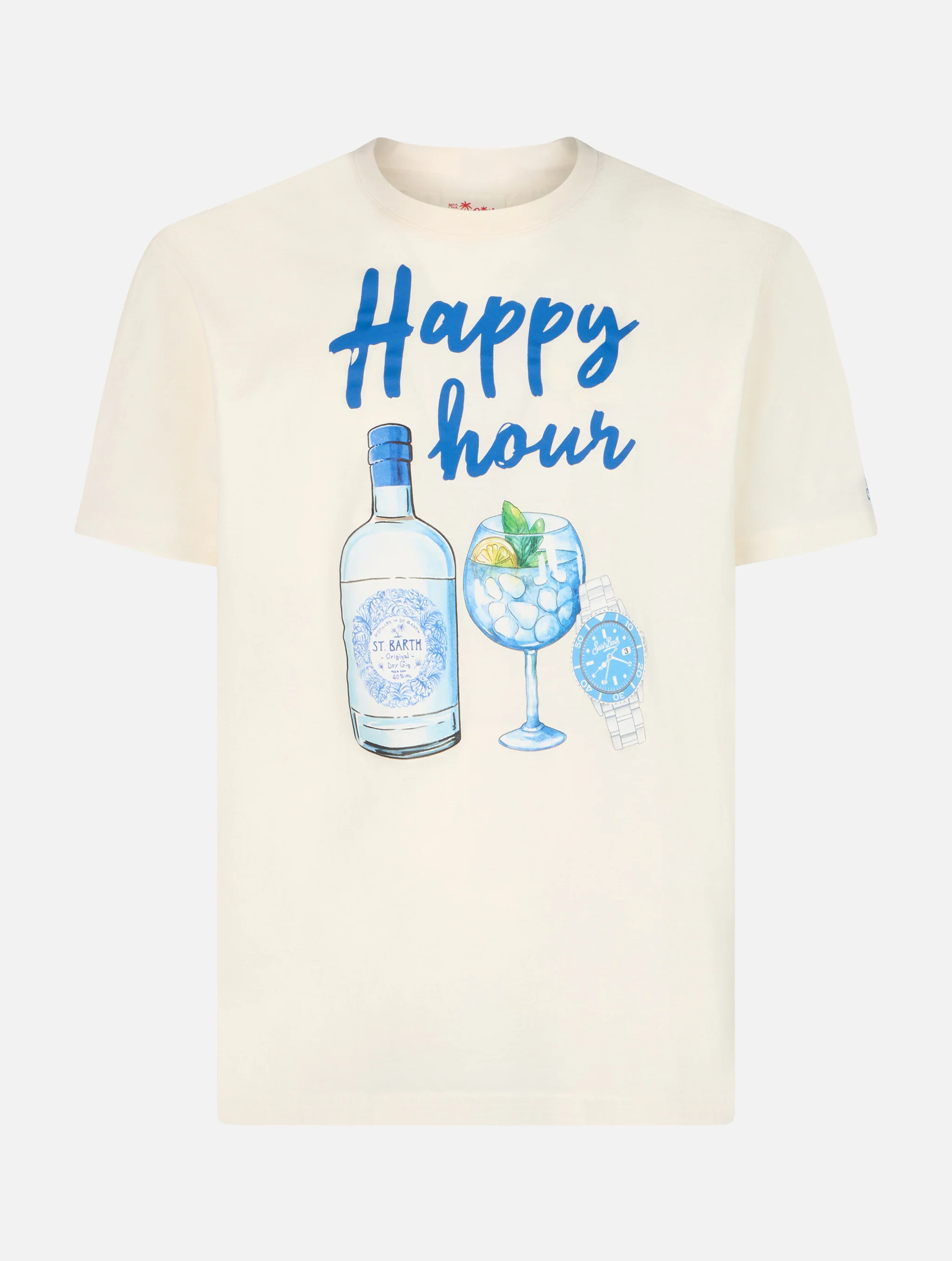 T-shirt con stampa Happy Hour beige
