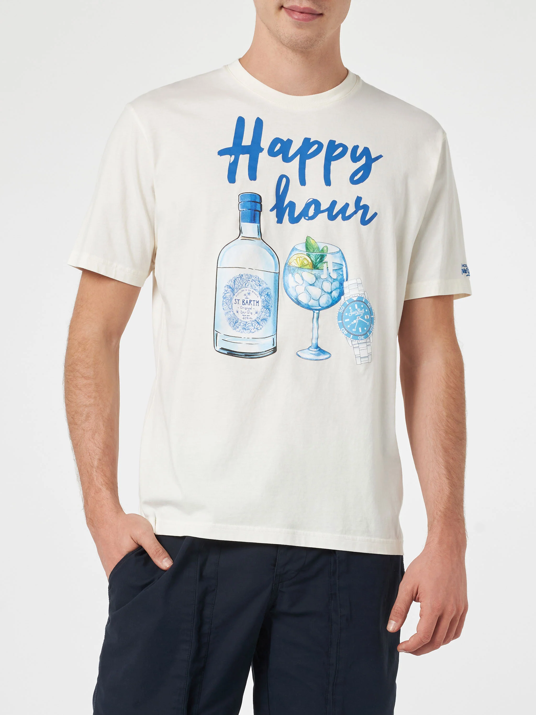 T-shirt con stampa Happy Hour beige - Image 2