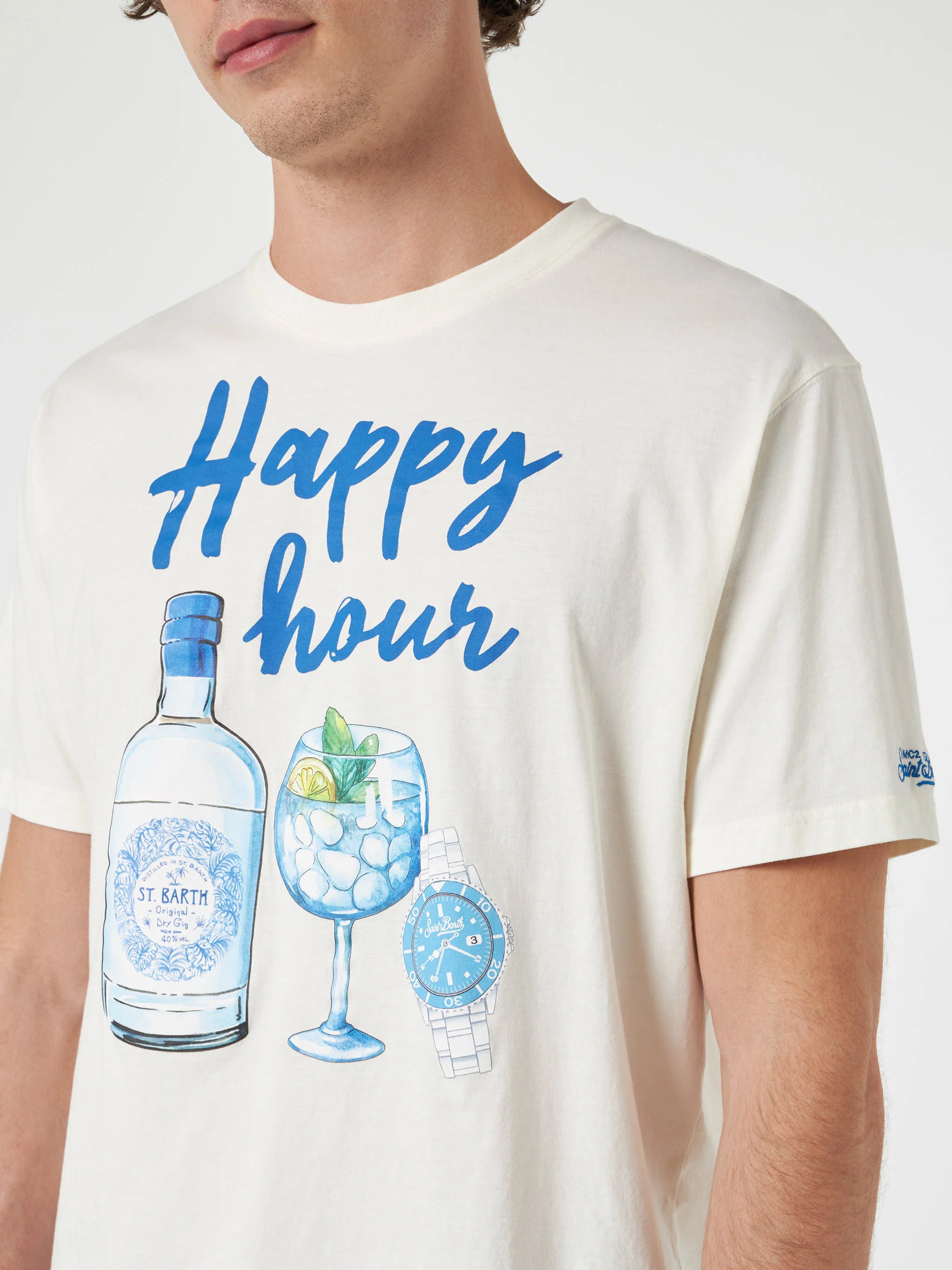 T-shirt con stampa Happy Hour beige - Image 3