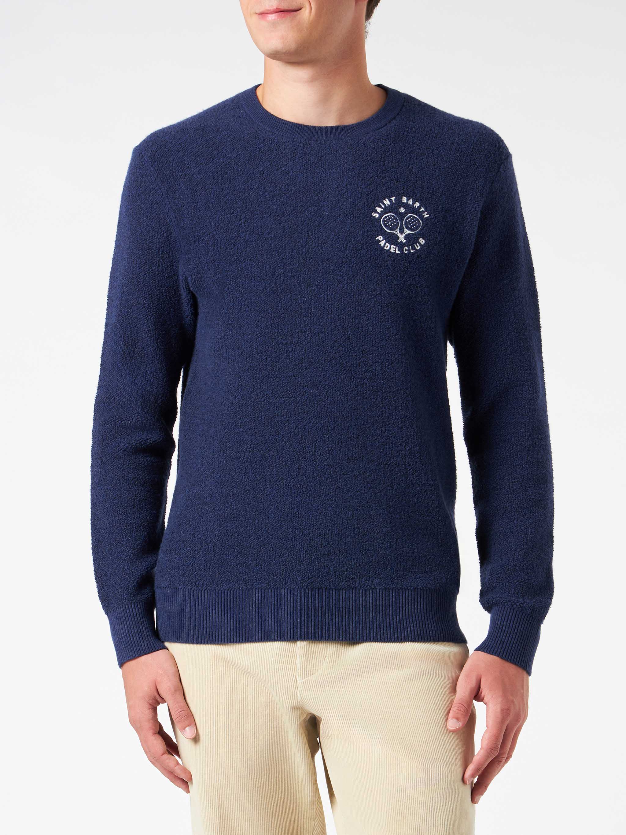 Maglione girocollo bluette bouclé Heron con ricamo Saint Barth Padel Club - Image 3