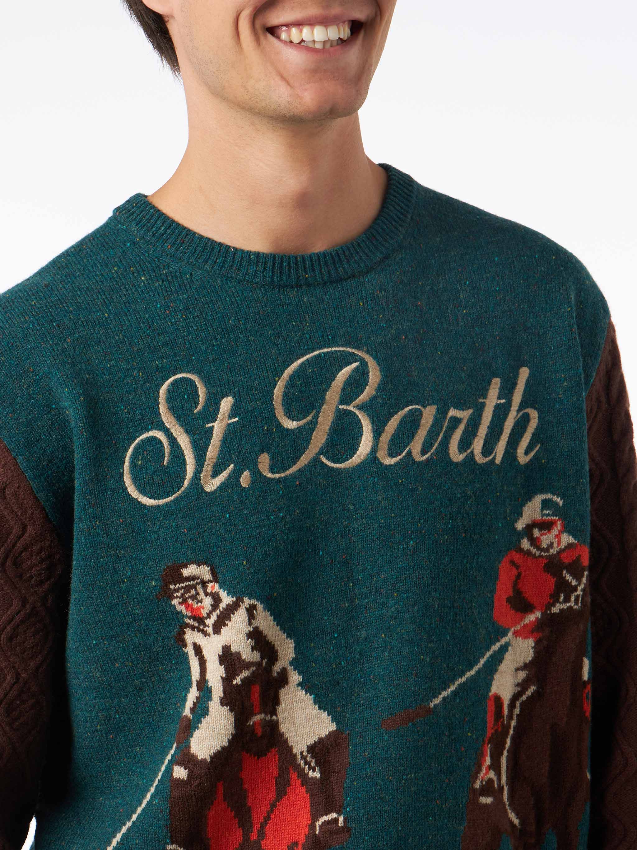 Maglione girocollo in donegal con jacquard polo - Image 2