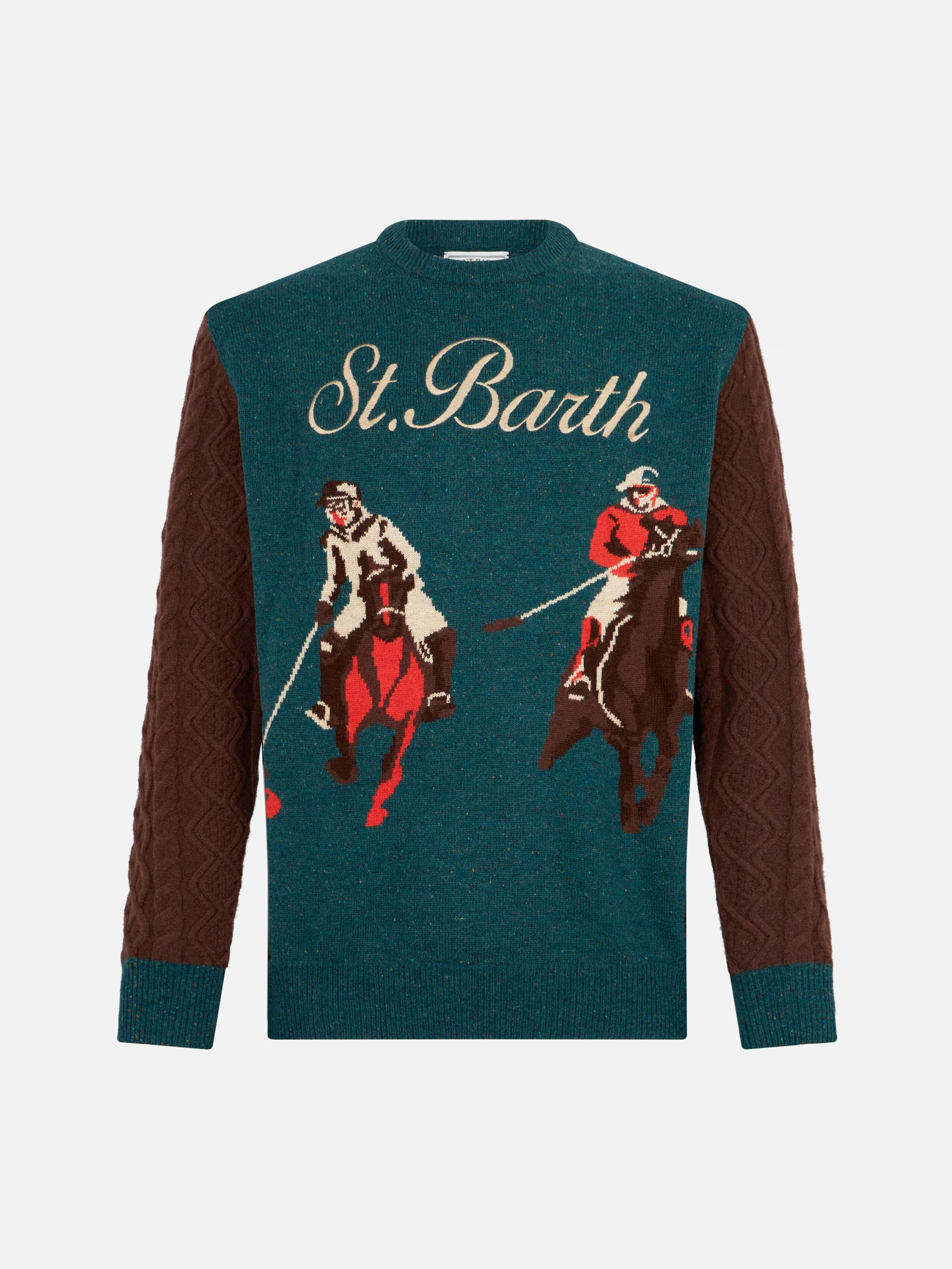 Maglione girocollo in donegal con jacquard polo - Image 4