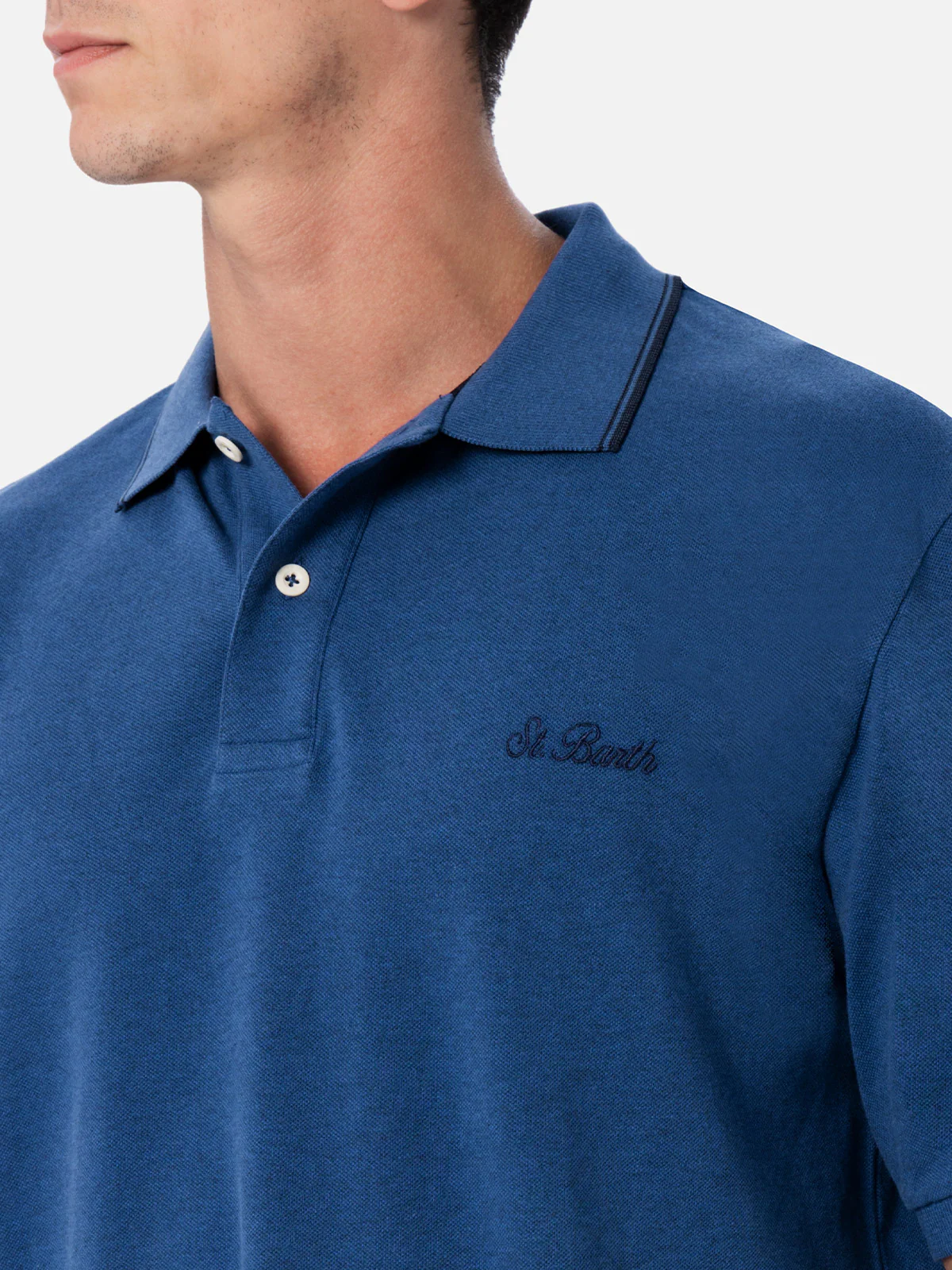 Polo Beverly Hills in cotone piquet blu denim - Image 2