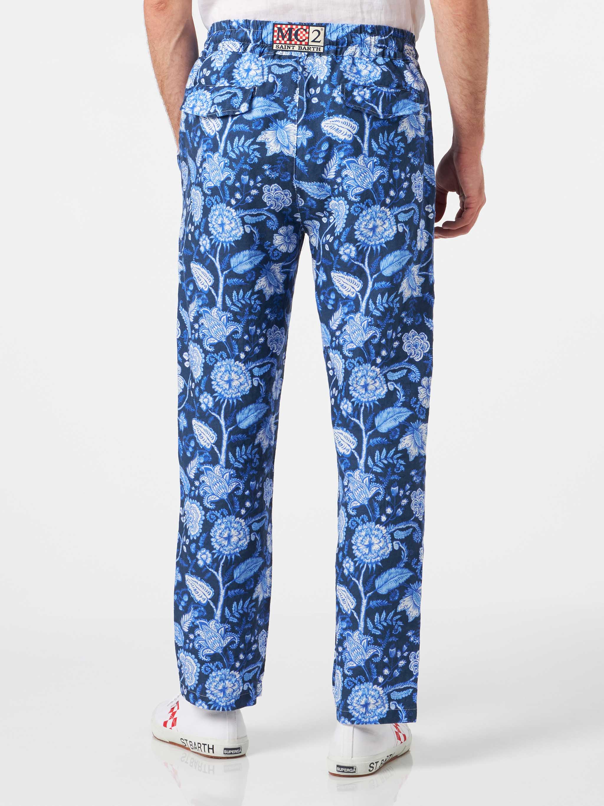 Pantaloni Calais in lino stampa floreale blu - Image 2