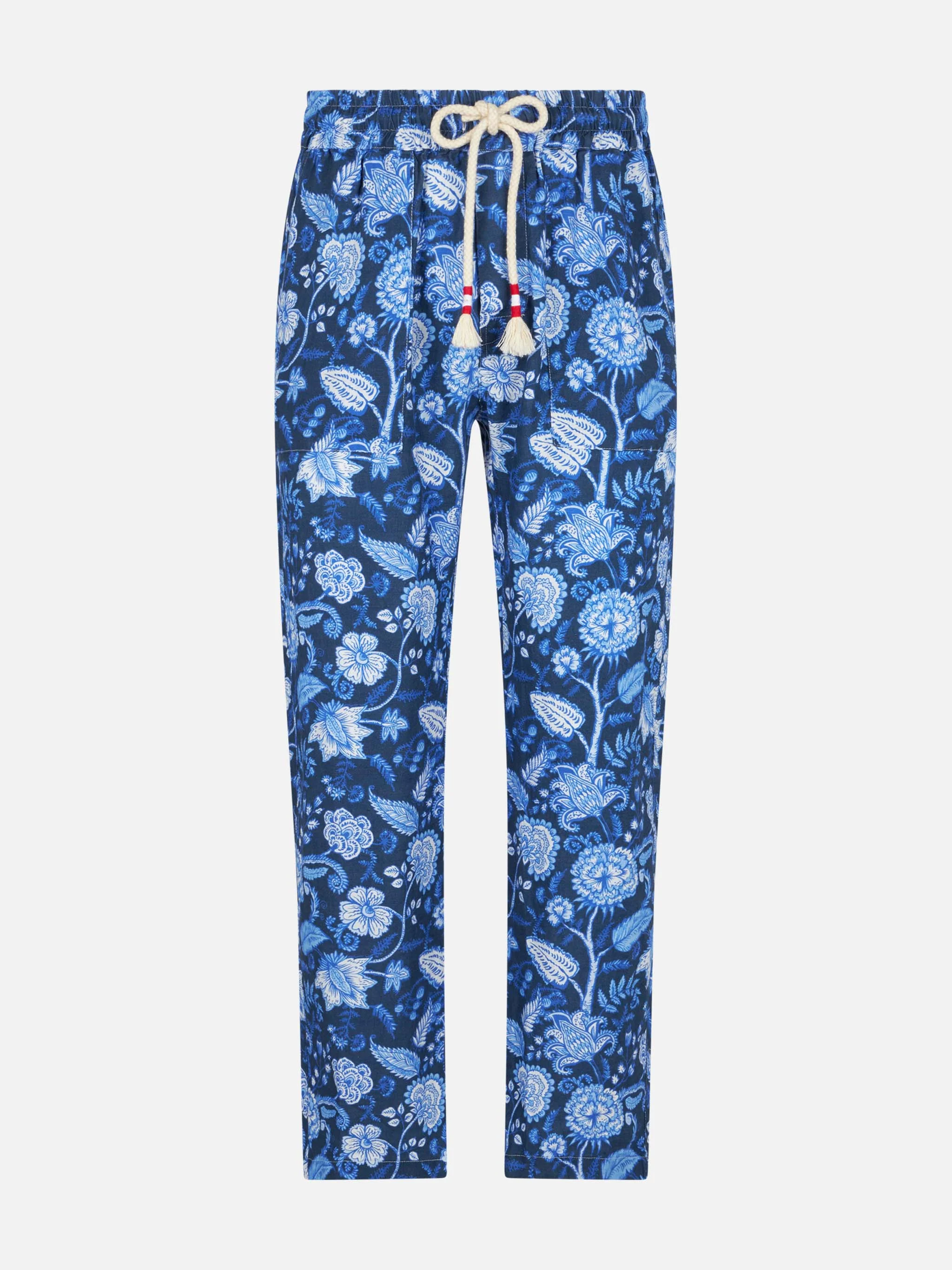 Pantaloni Calais in lino stampa floreale blu - Image 4