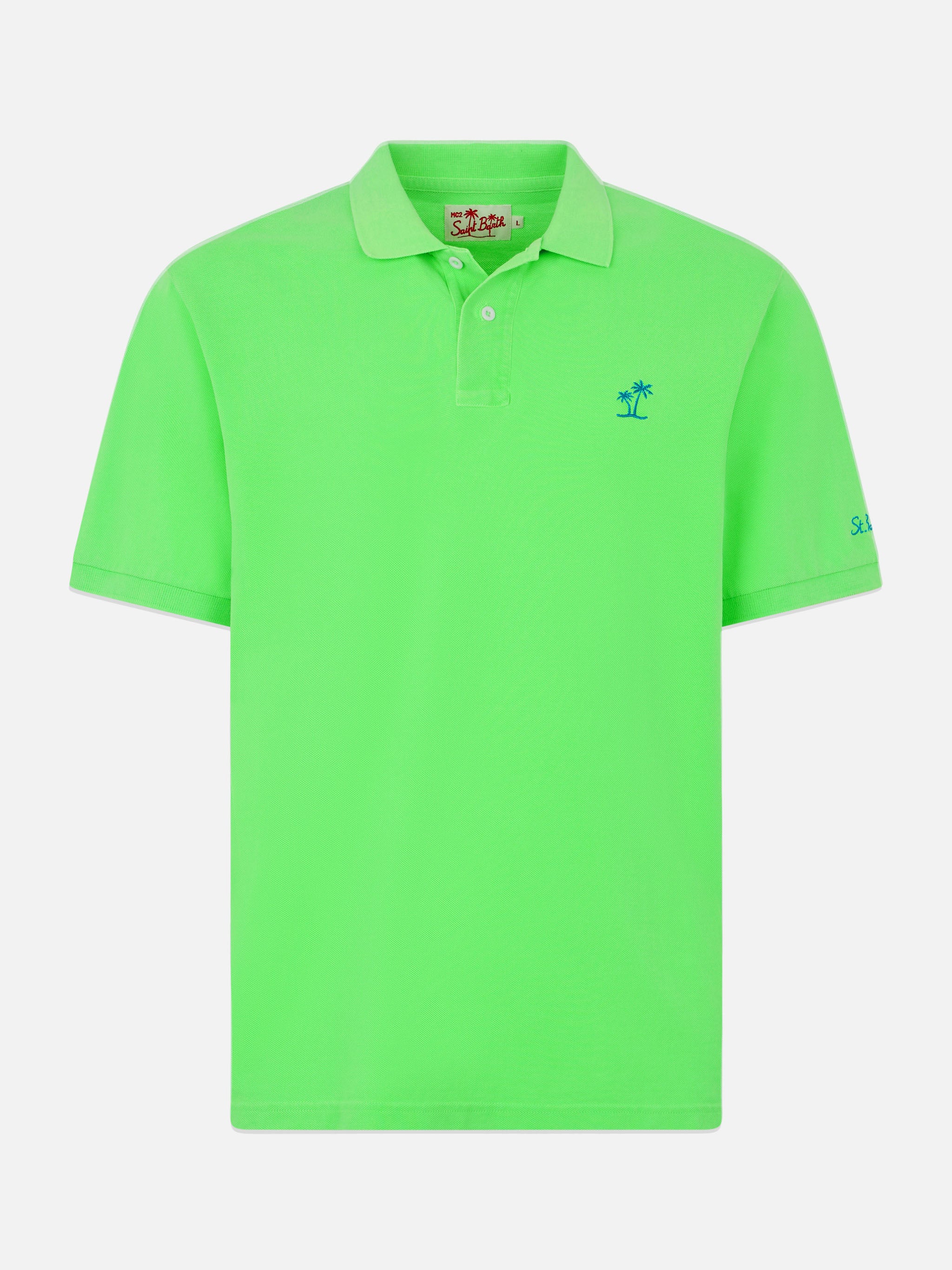 Polo Beverly Hills Vintage in piquet verde fluo effetto vintage - Image 4