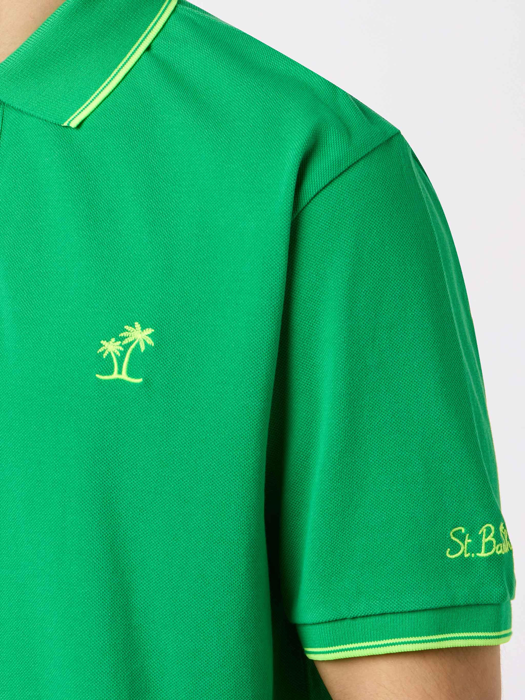 Polo Beverly Hills in cotone piqué verde con ricamo palme - Image 2