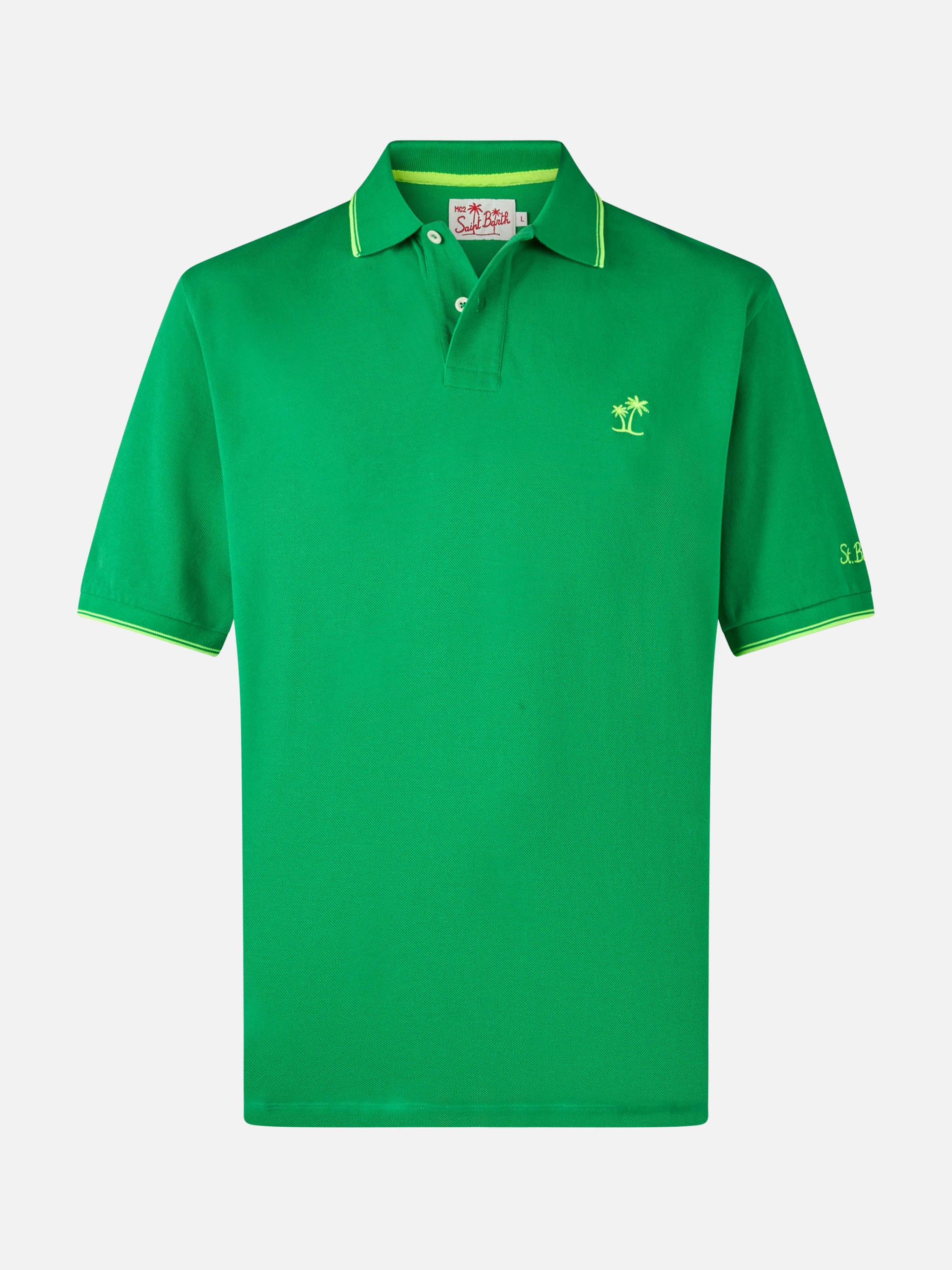 Polo Beverly Hills in cotone piqué verde con ricamo palme - Image 4