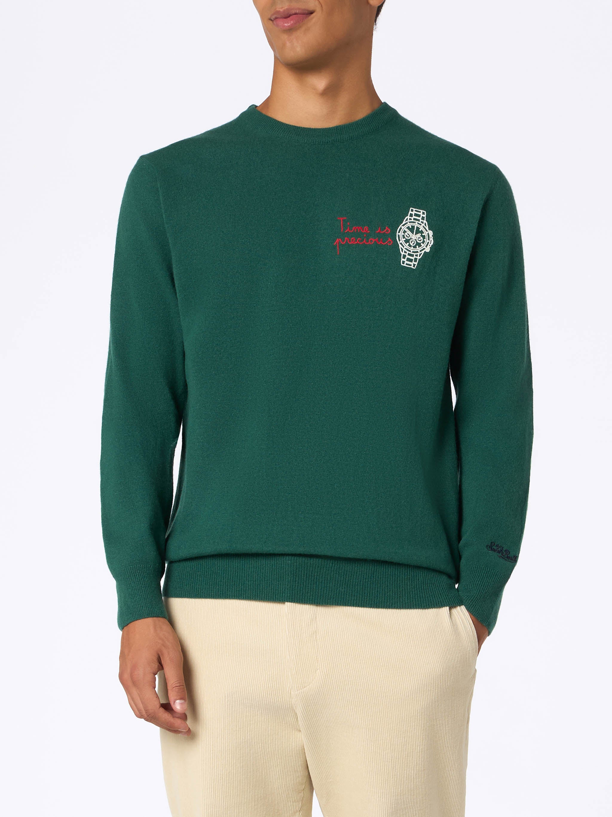 Maglione girocollo Heron con ricamo Time is precious - Image 3