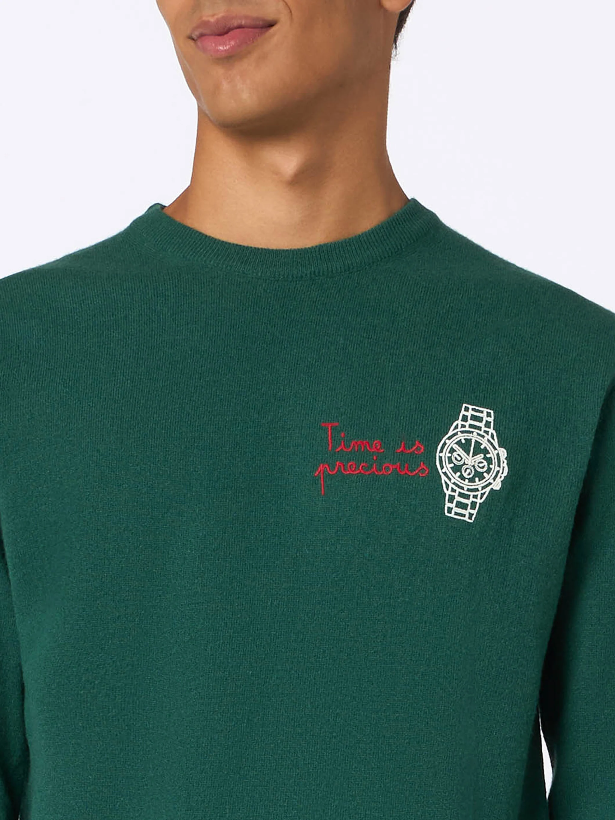 Maglione girocollo Heron con ricamo Time is precious - Image 4