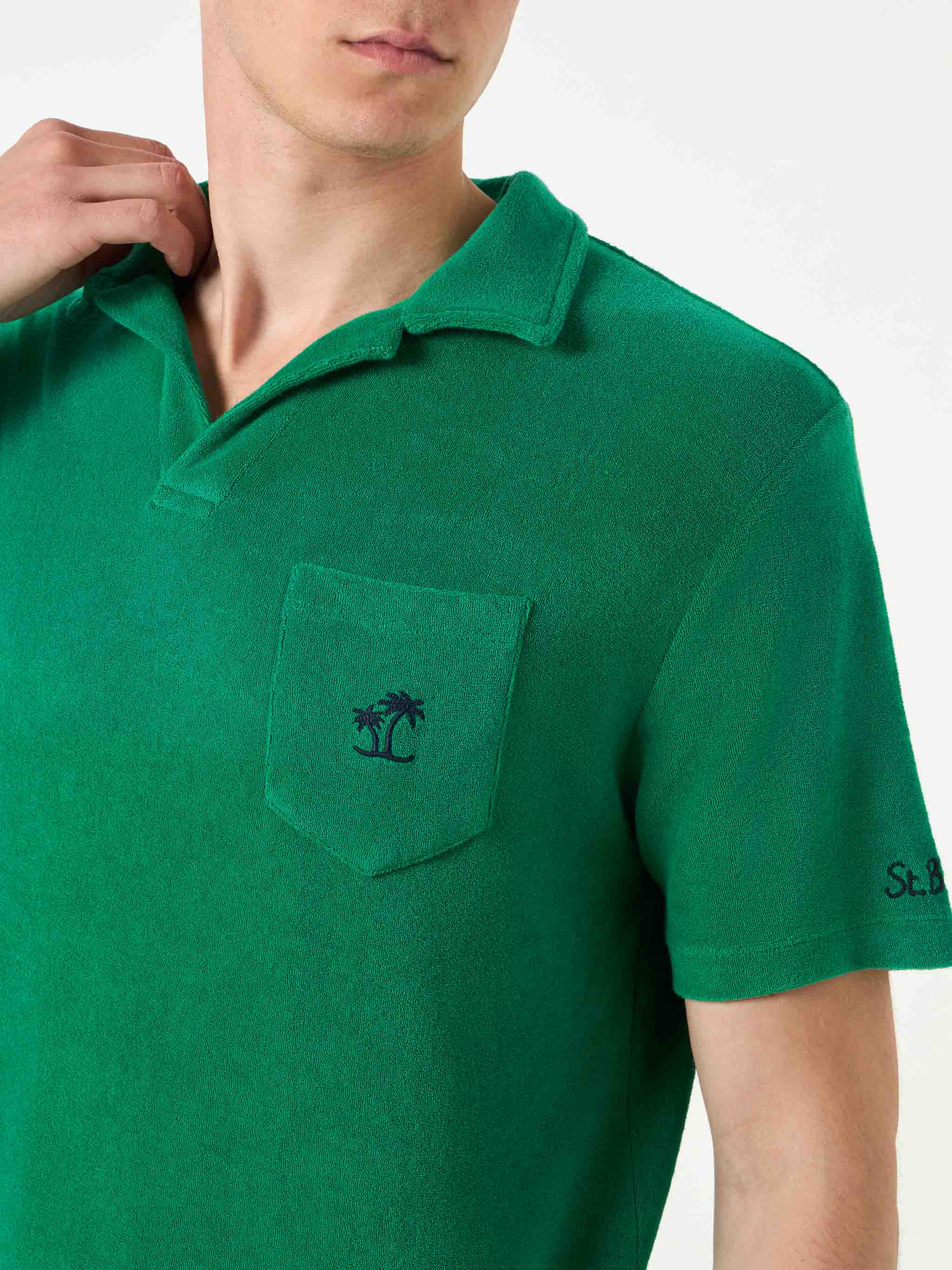 Polo Powel in tessuto effetto spugna verde - Image 2